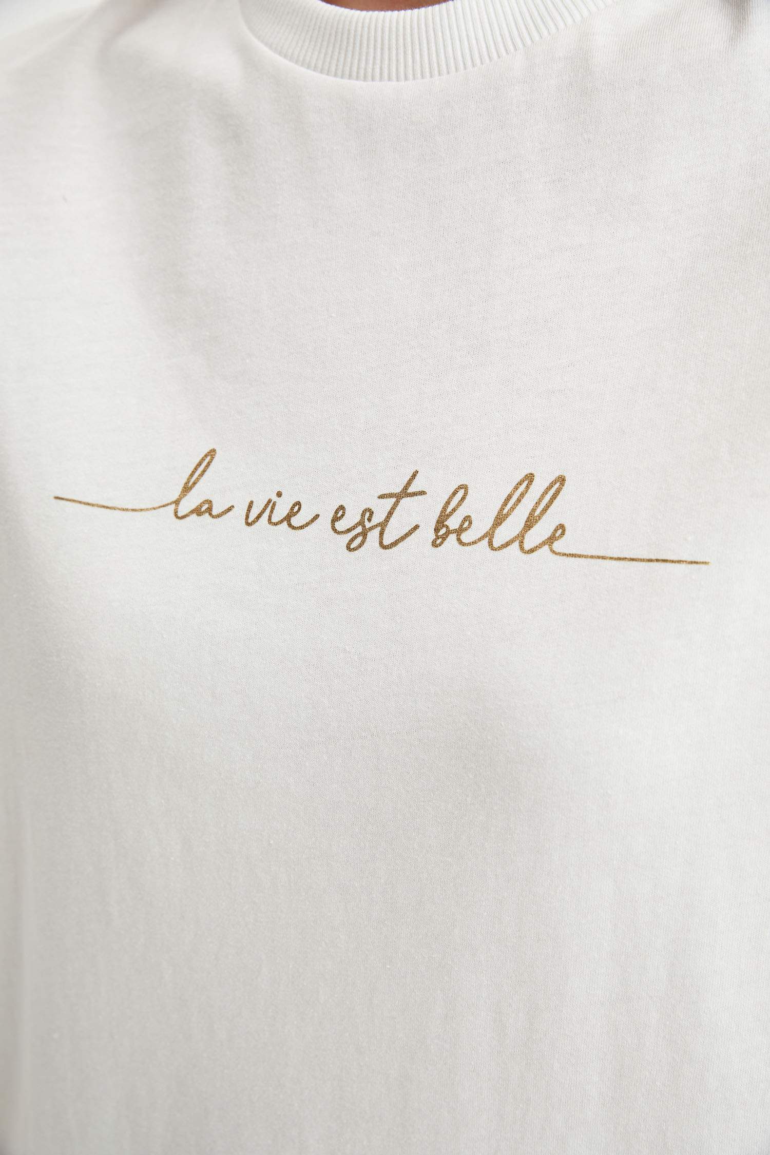 Regular Fit Varak Slogan Baskılı %100 Pamuk Tunik