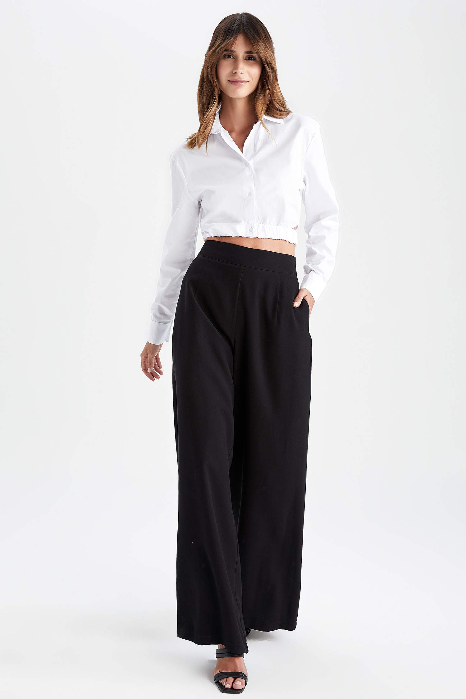 White Woman Long Sleeve Poplin Crop Shirt 2445290 | DeFacto