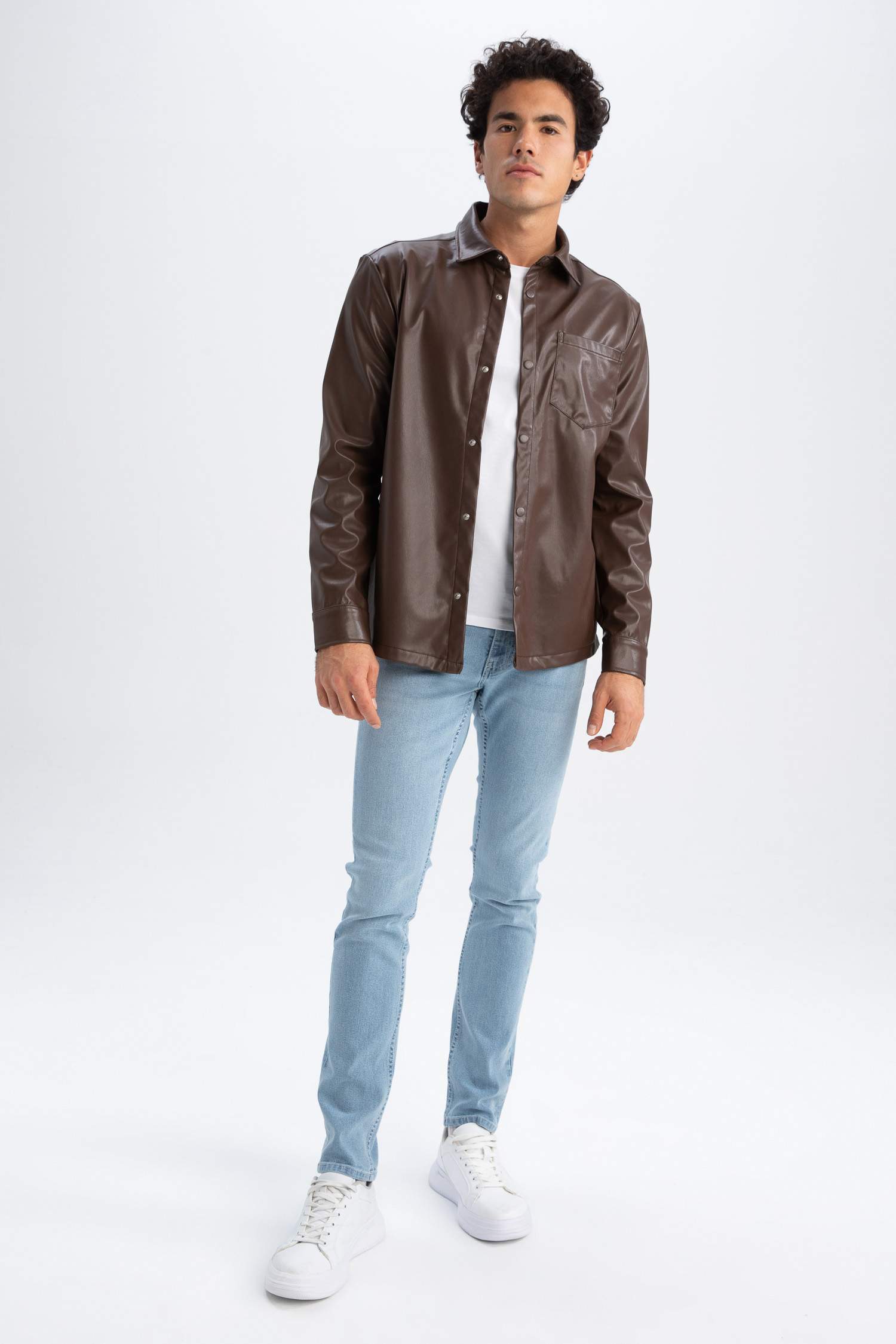 Regular Fit Uzun Kollu Suni Deri Gömlek Ceket