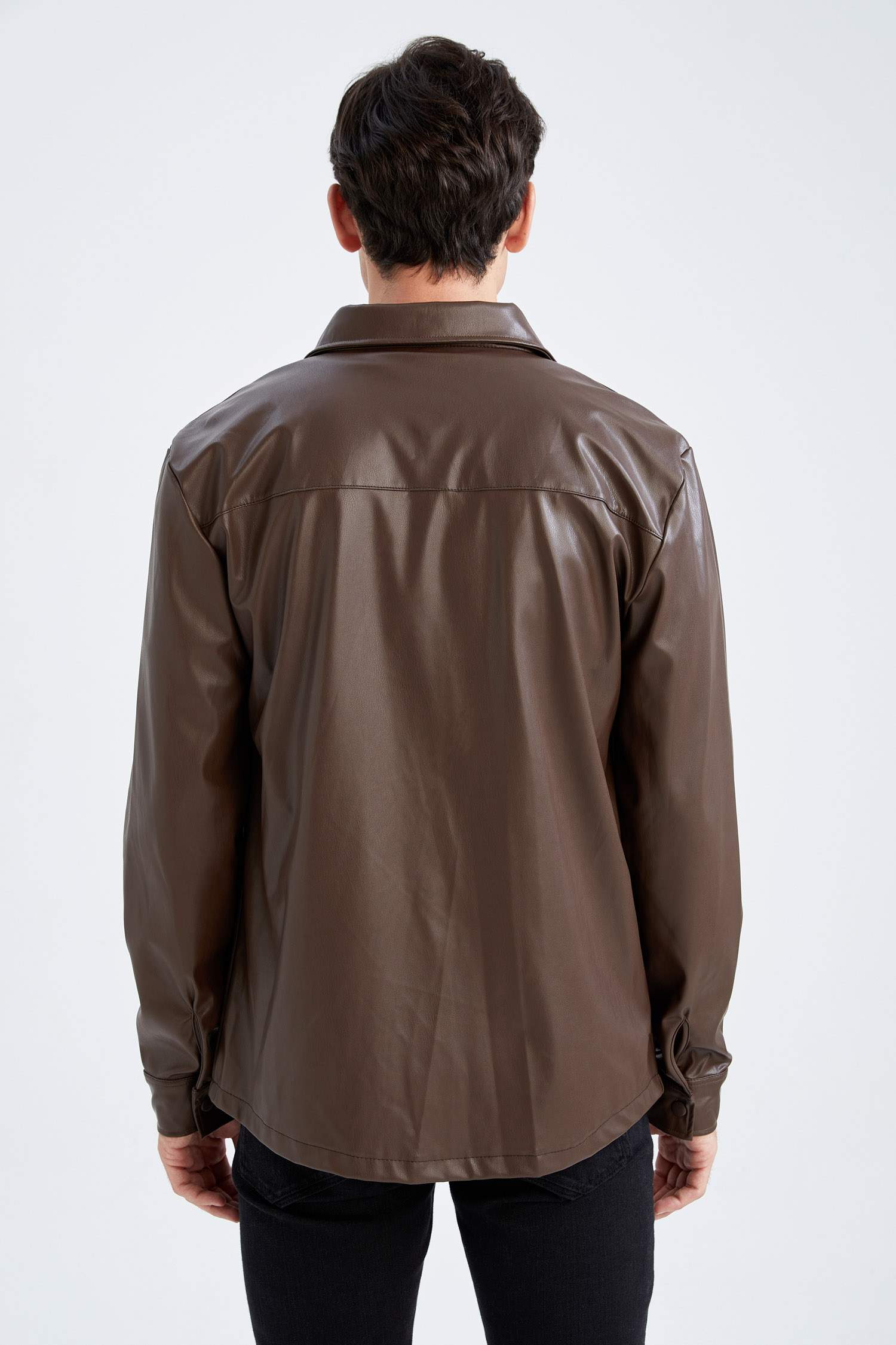 Regular Fit Uzun Kollu Suni Deri Gömlek Ceket
