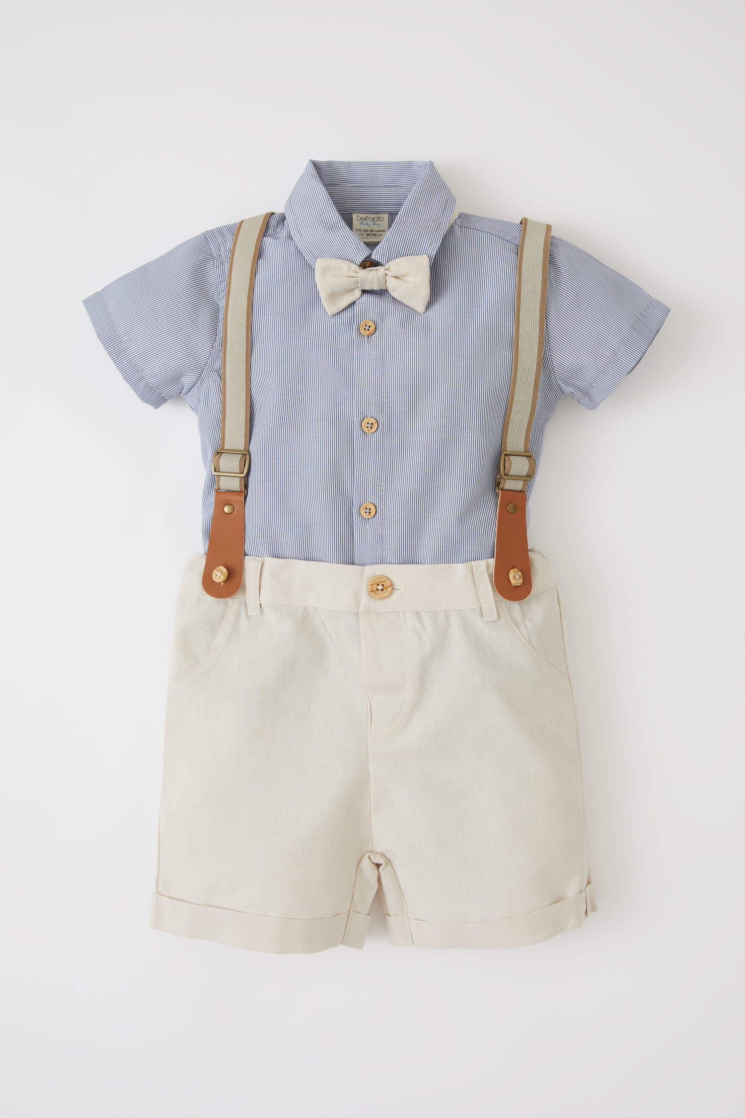 Defacto Erkek Bebek Regular Fit Gömlek Şort Pantolon Askılı Papyonlu Takım. 1