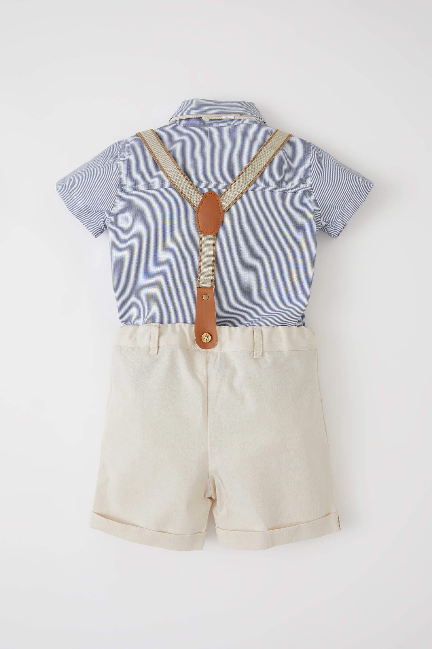 Defacto Erkek Bebek Regular Fit Gömlek Şort Pantolon Askılı Papyonlu Takım. 6