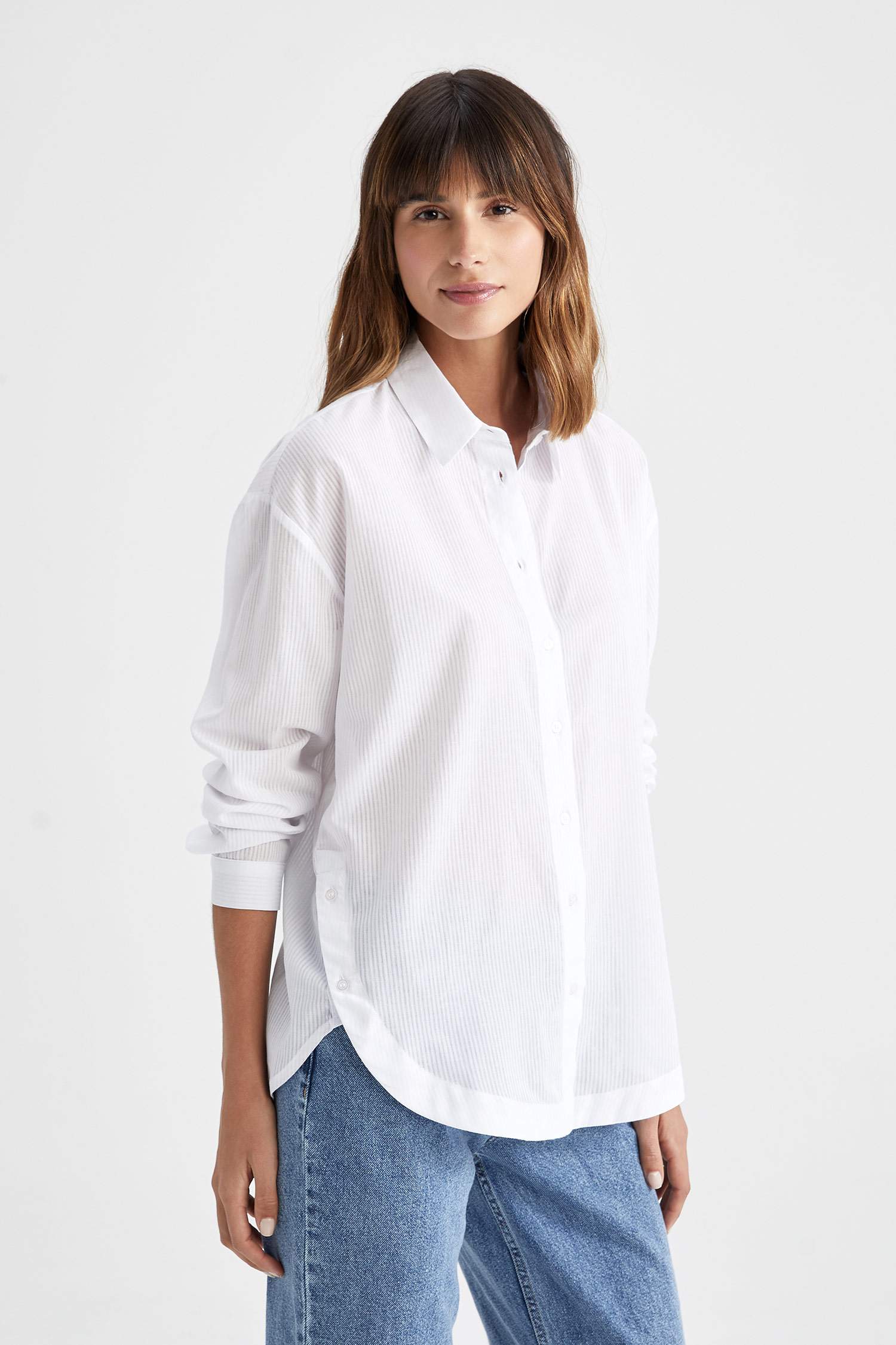 تونيك قميص بأكمام طويلة وقصة عادية