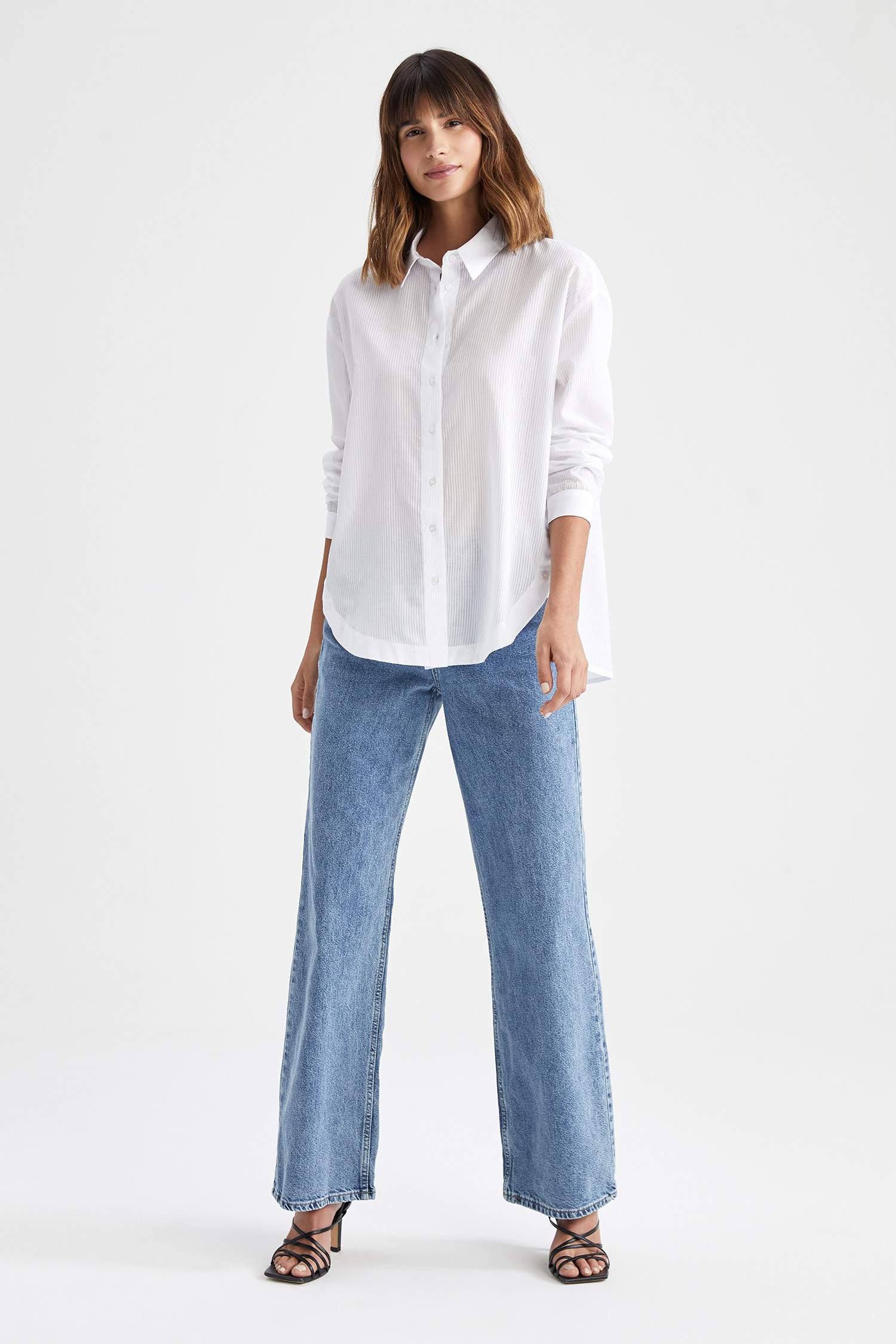 تونيك قميص بأكمام طويلة وقصة عادية