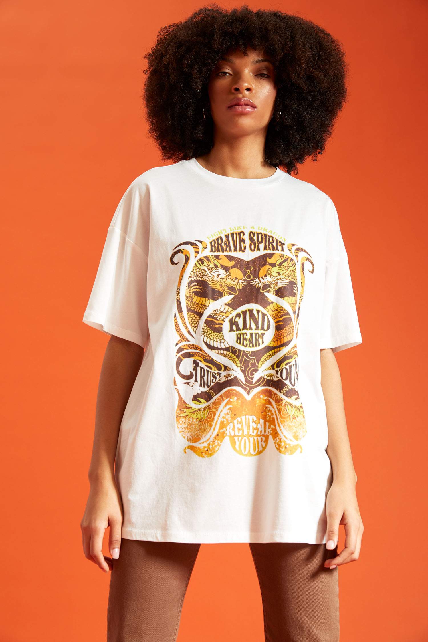Beige Woman Oversized Short Sleeve 