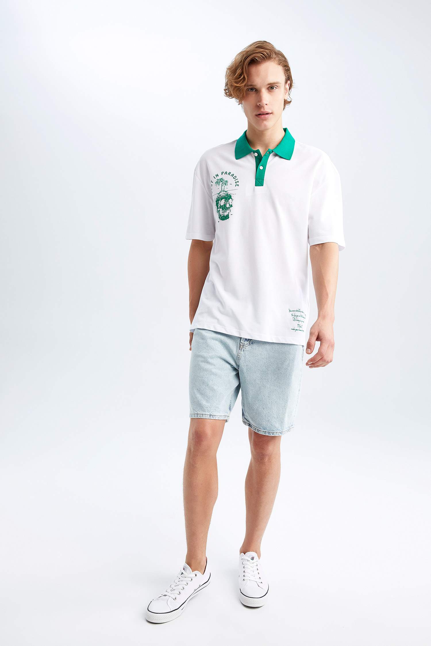 Футболка поло квадратного кроя с принтом из хлопка