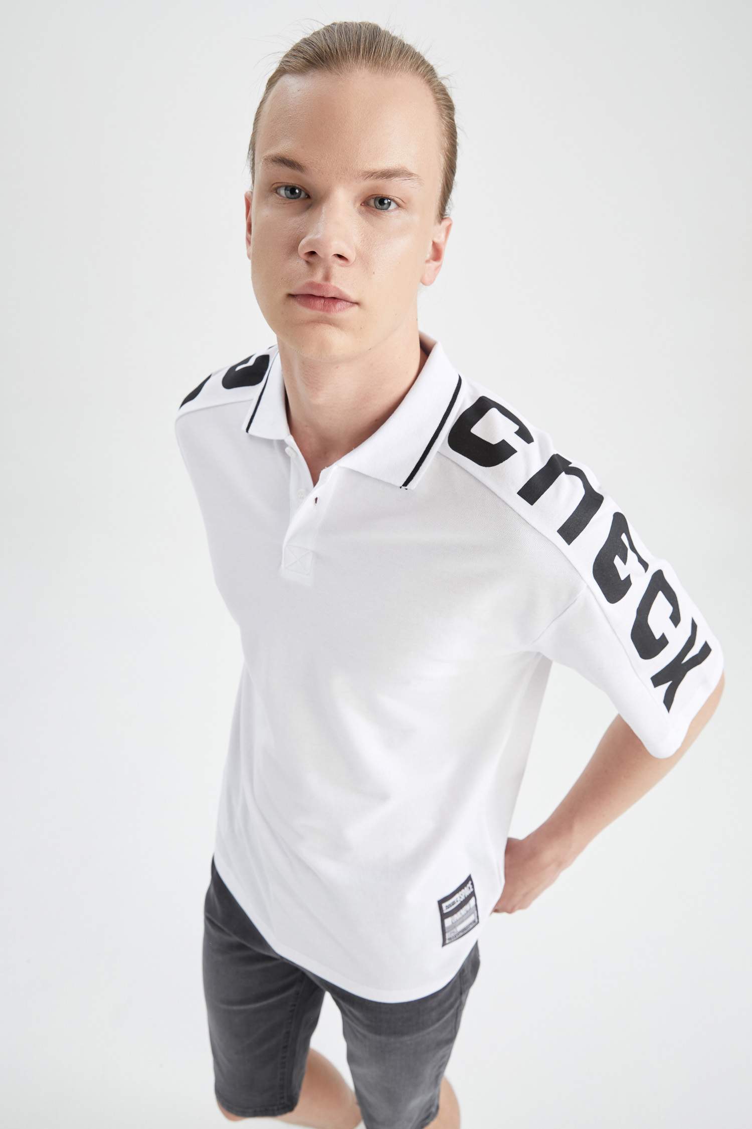 Versace Men's White Logo Print Short Sleeve Polo Shirt