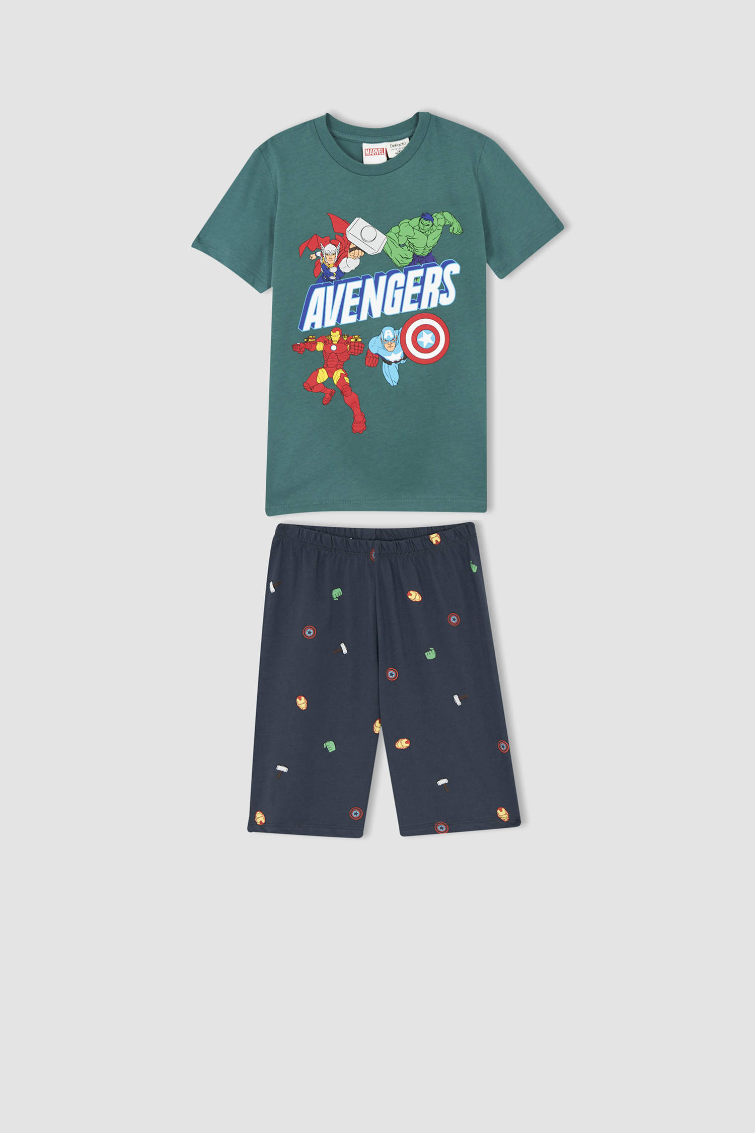 Defacto Erkek Çocuk Avengers Regular Fit Kısa Kollu Pamuklu Pijama Takım. 1