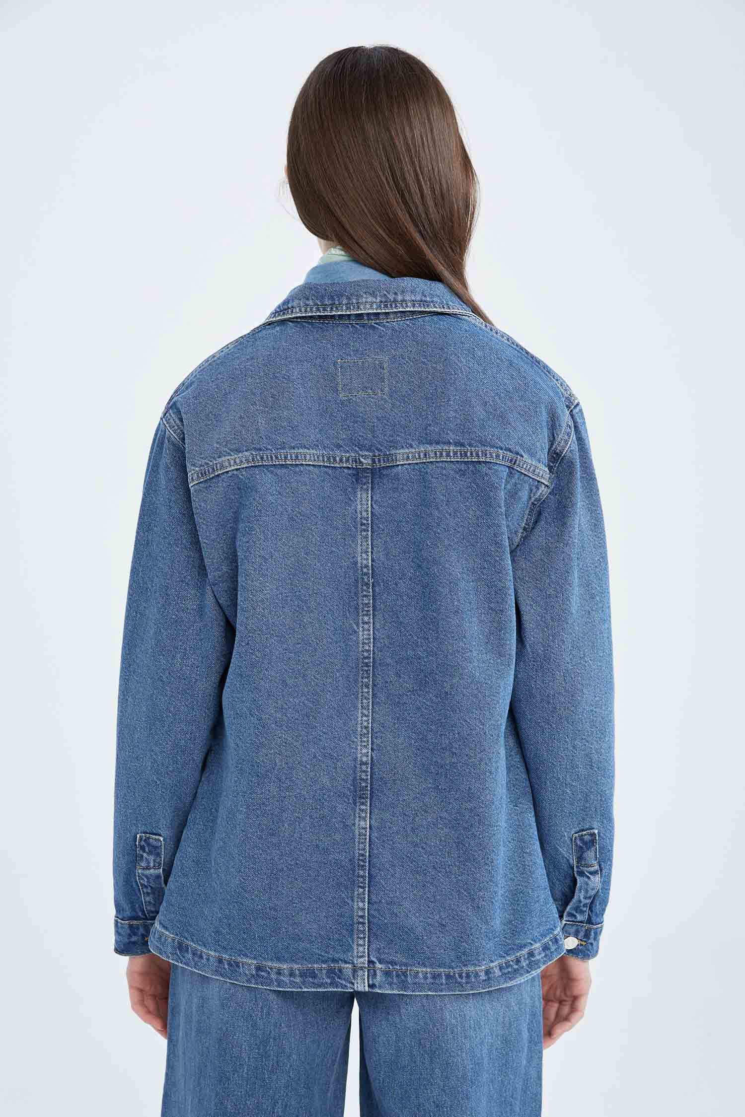 Blue WOMEN Oversize Fit Long Sleeve Jean Jacket 2481759 | DeFacto