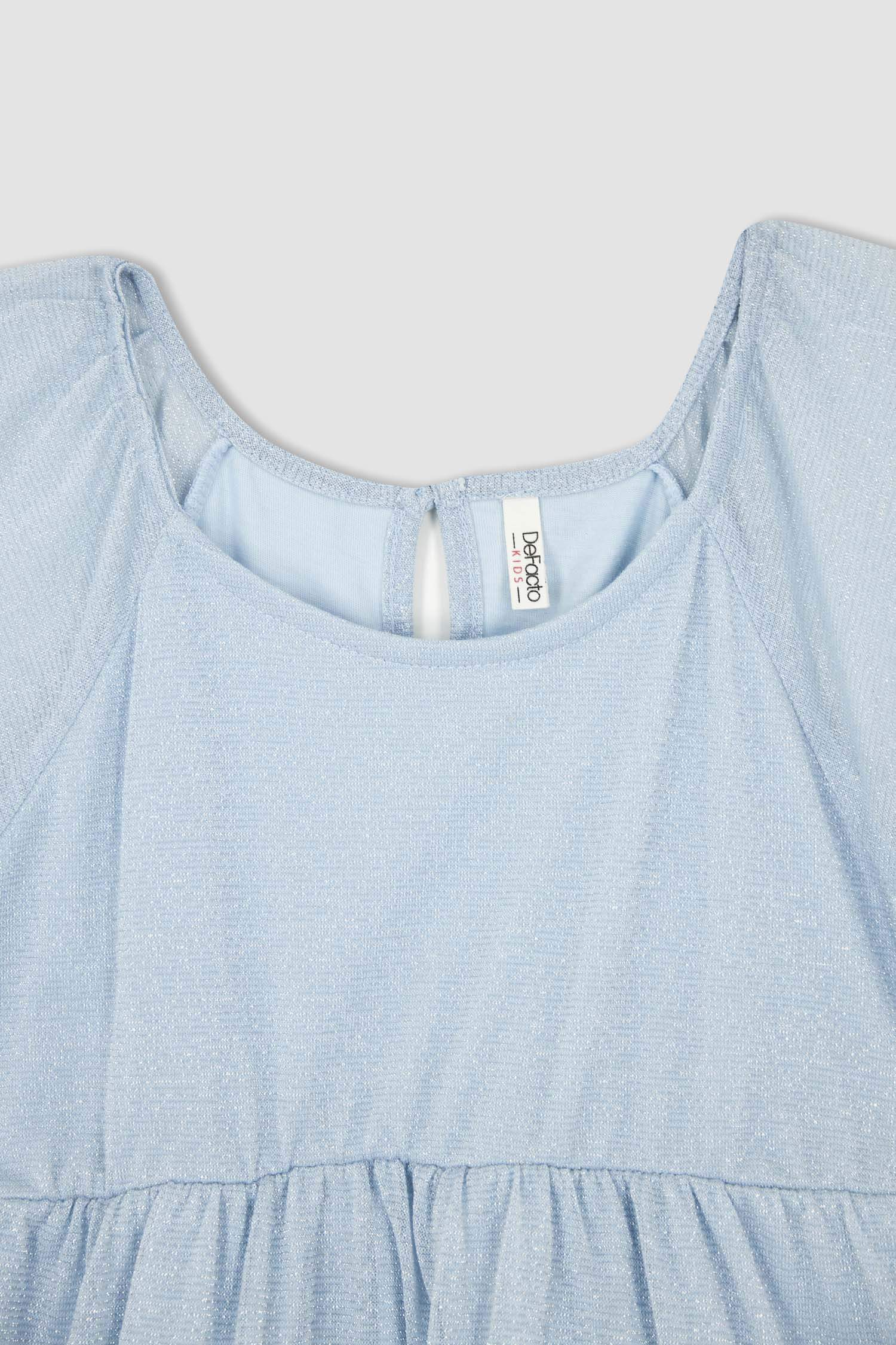 فستان بناتي صيفي لامع بياقة دائرية نص كم