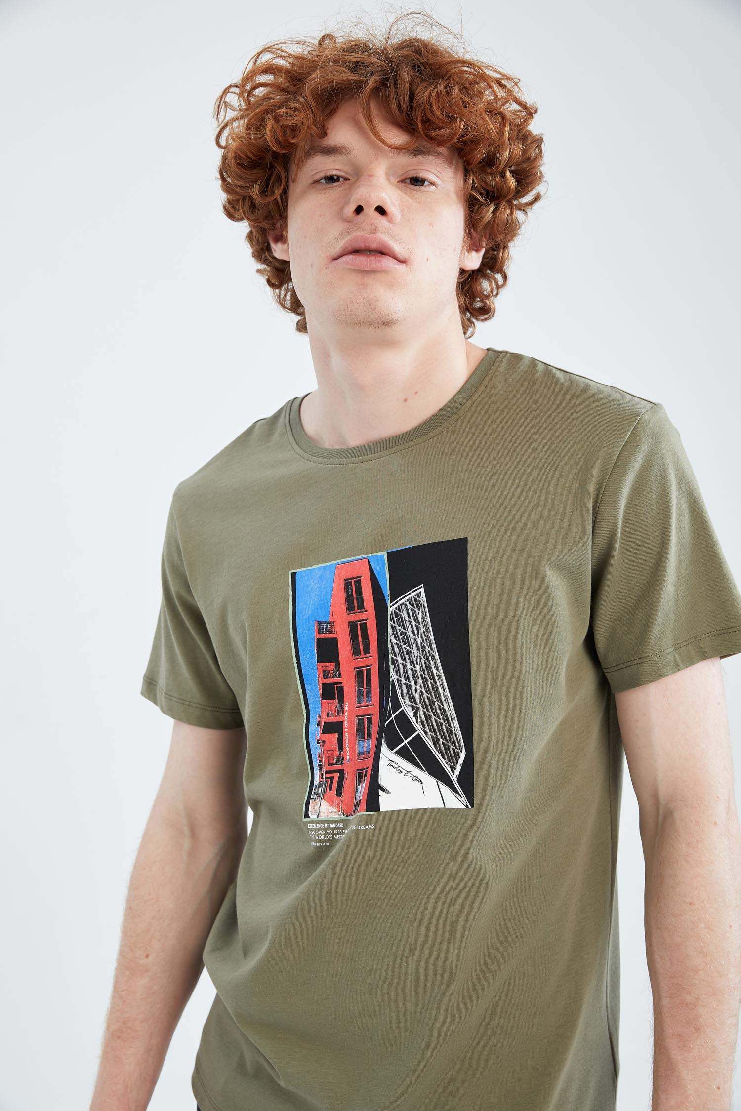 Khaki Man Slim Fit Short Sleeve Printeded T-Shirt 2447418 | DeFacto