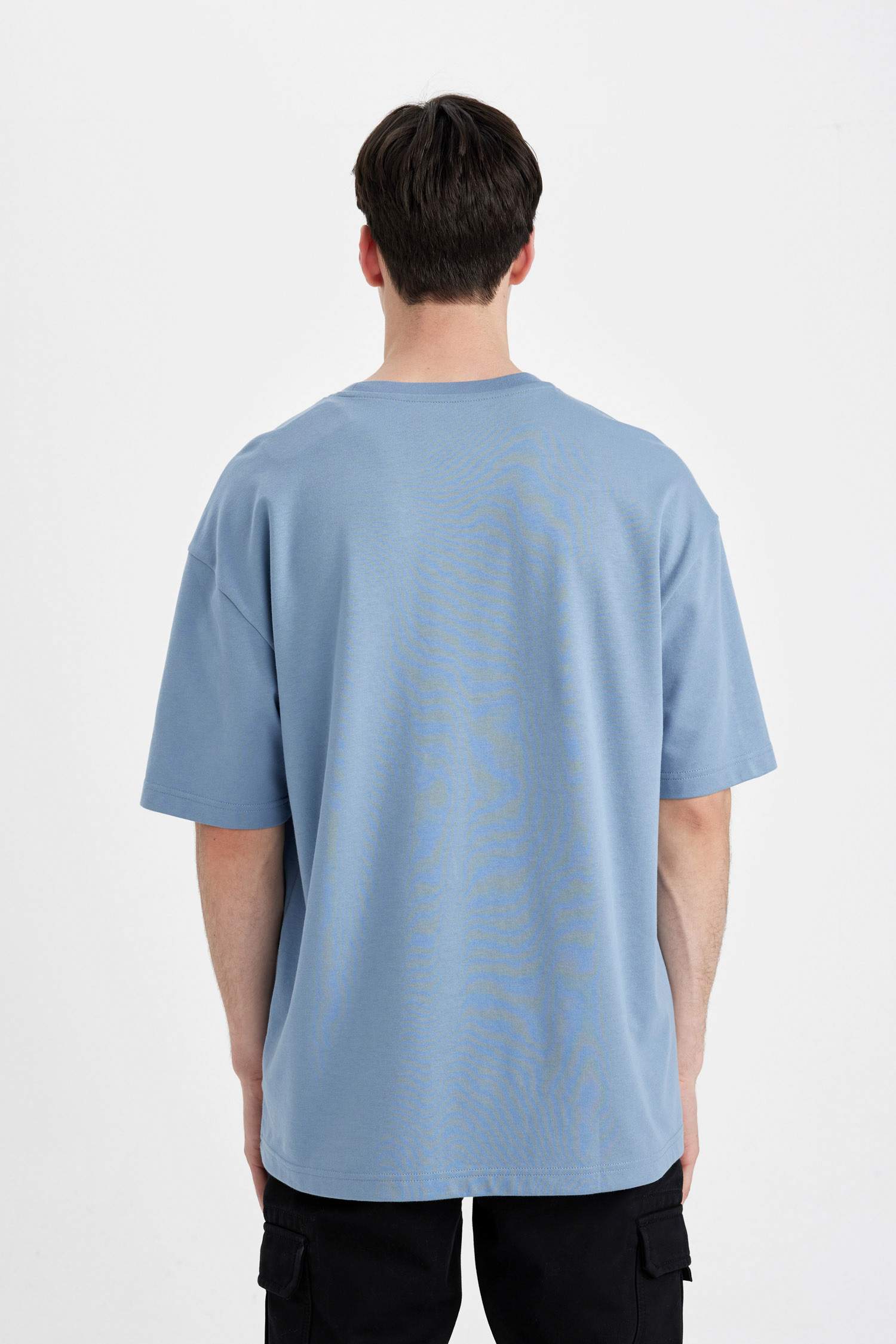 Oversize Geniş Kalıp Bisiklet Yaka Kısa Kollu Basic Düz Ağır Kumaş Tişört