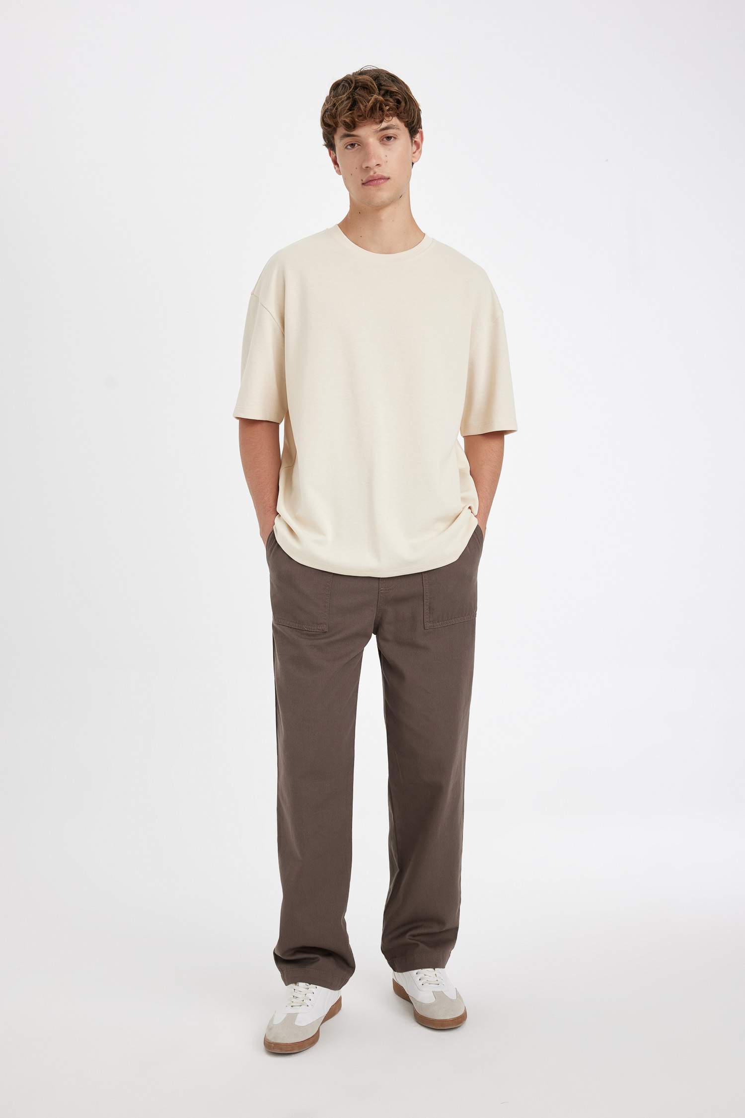 Oversize Geniş Kalıp Bisiklet Yaka Kısa Kollu Basic Düz Ağır Kumaş Tişört