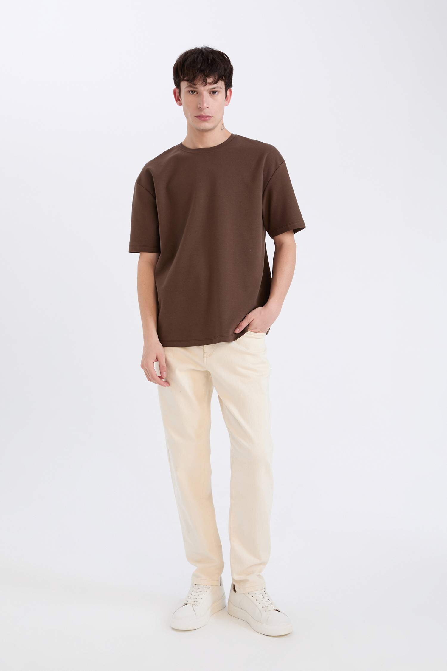 Kahve Erkek Pamuklu Oversize Tişört 3194548 | DeFacto