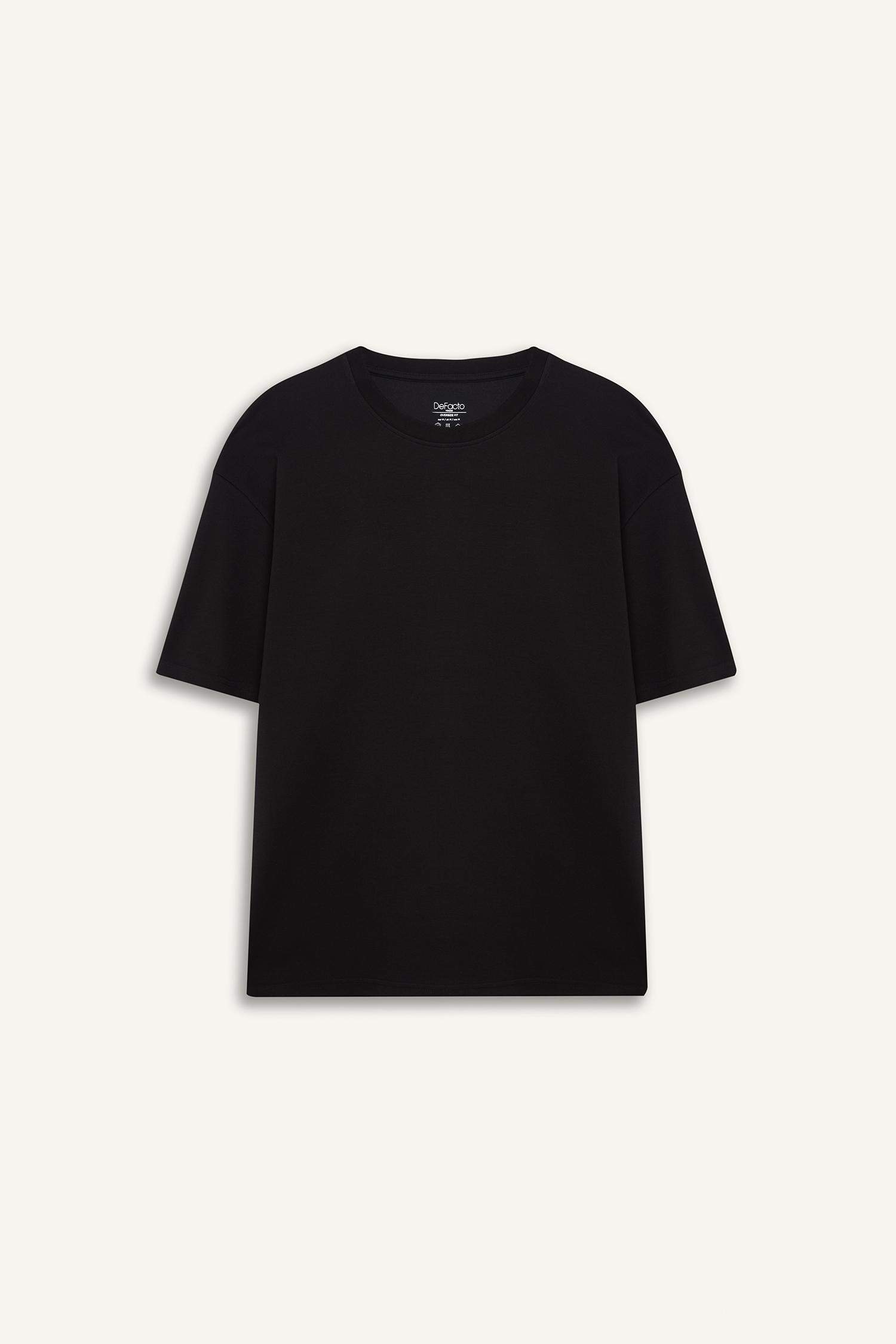 Oversize Geniş Kalıp Bisiklet Yaka Ağır Kumaş Basic Düz Kısa Kollu Tişört