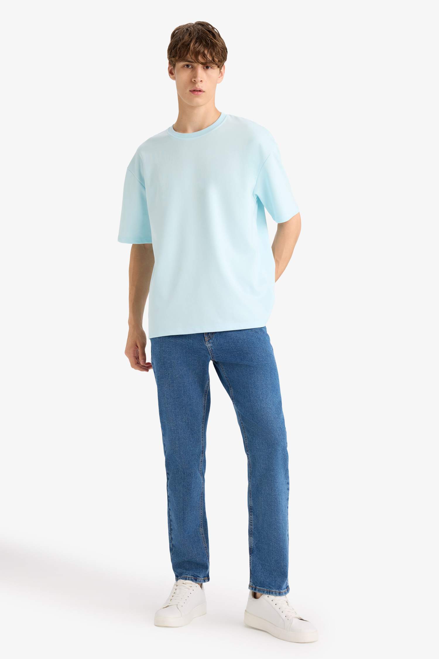 Oversize Geniş Kalıp Ütü Gerektirmeyen Bisiklet Yaka Kısa Kollu Basic Düz Ağır Kumaş Tişört