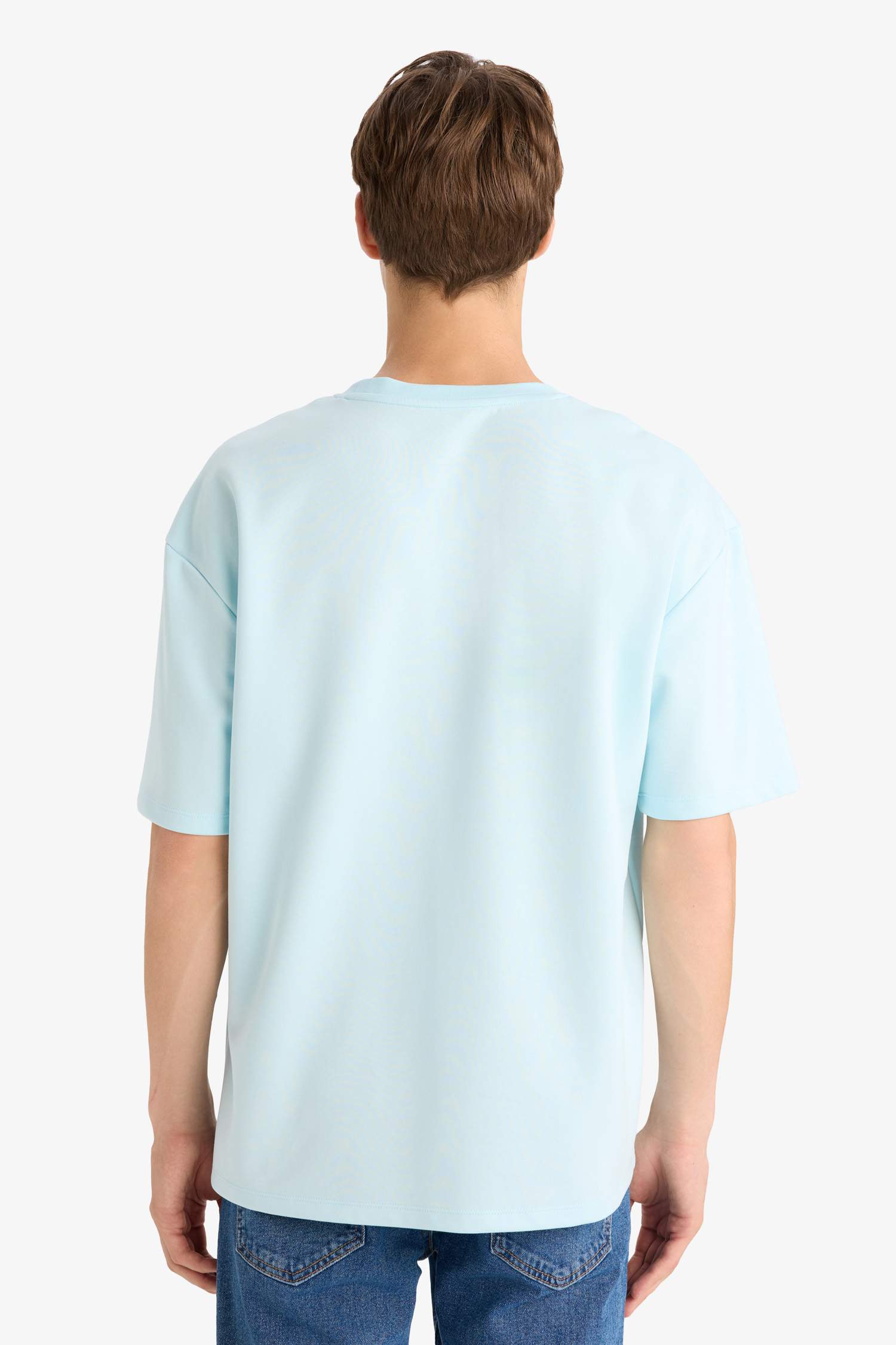 Oversize Geniş Kalıp Ütü Gerektirmeyen Bisiklet Yaka Kısa Kollu Basic Düz Ağır Kumaş Tişört