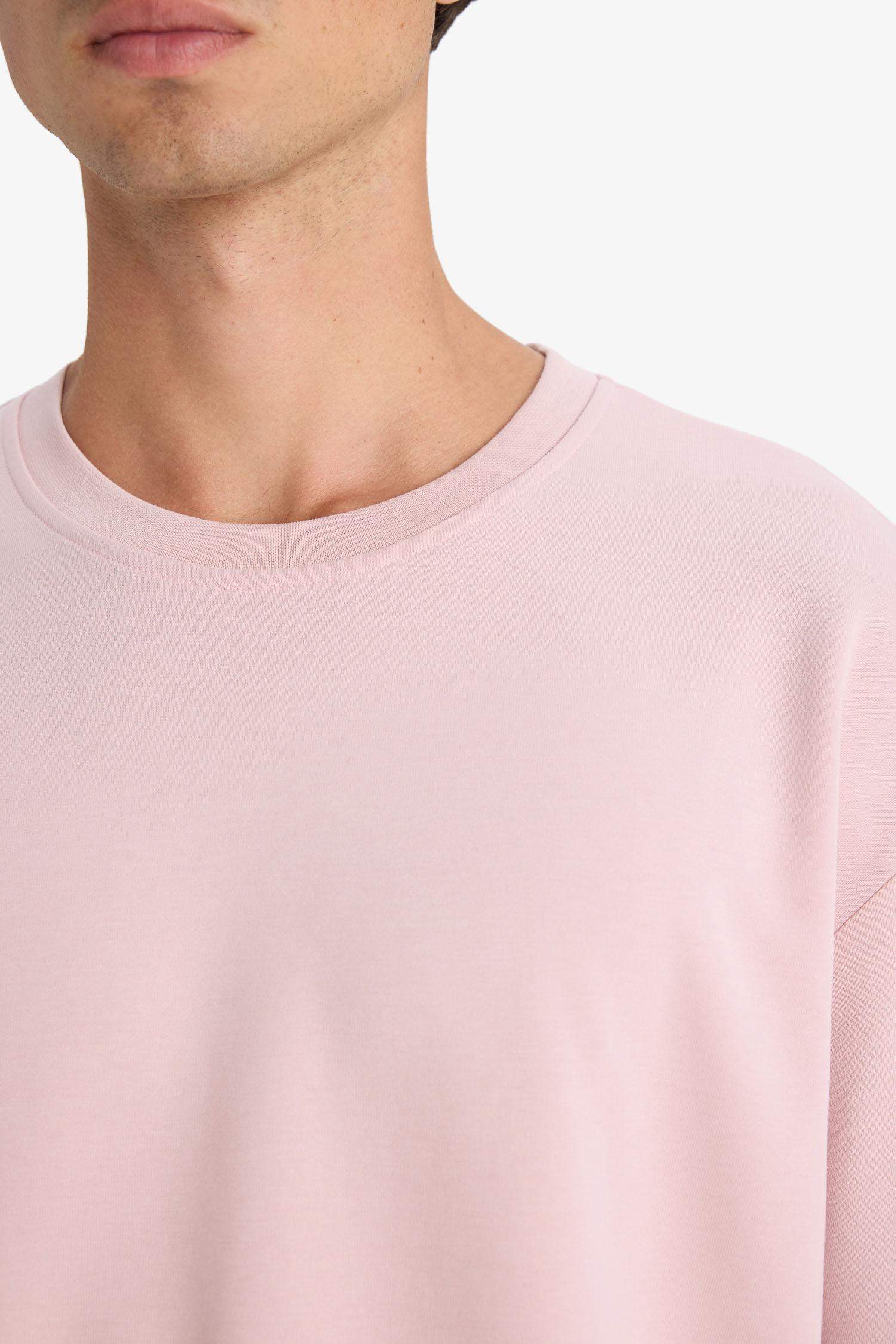 Oversize Geniş Kalıp Ütü Gerektirmeyen Bisiklet Yaka Kısa Kollu Basic Düz Ağır Kumaş Tişört