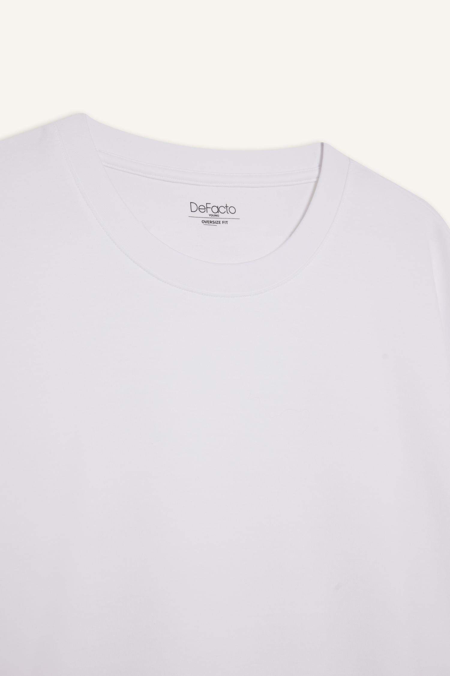 Oversize Geniş Kalıp Bisiklet Yaka Kısa Kollu Basic Düz Ağır Kumaş Tişört