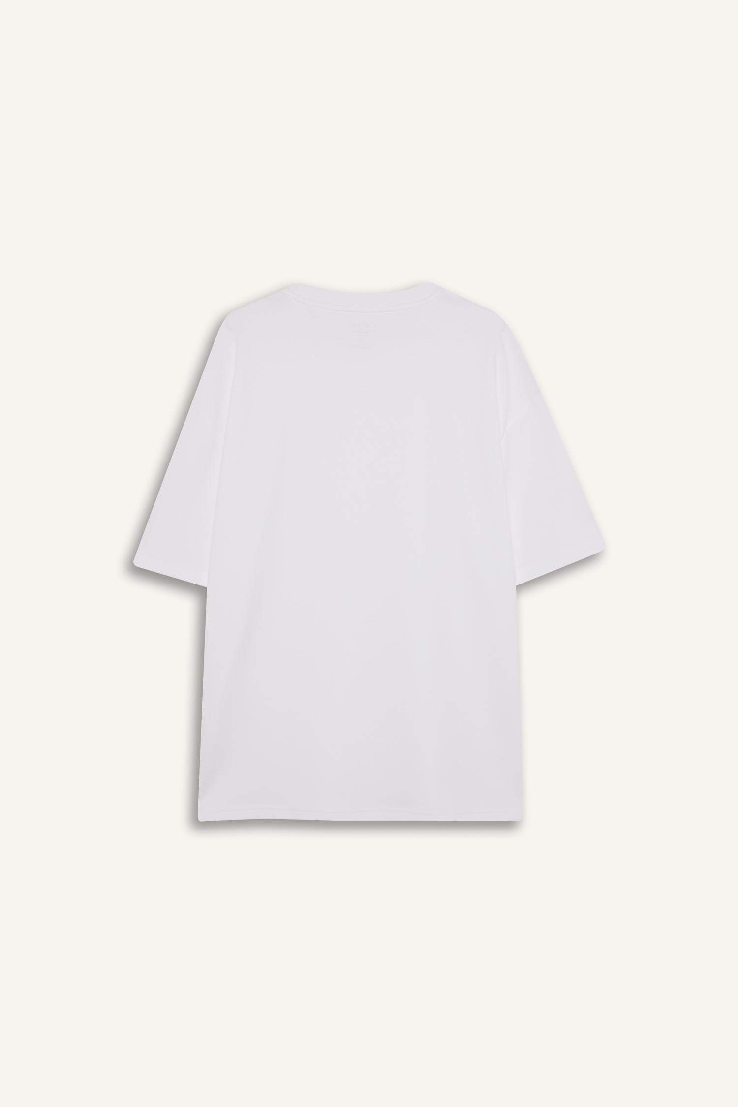 Oversize Geniş Kalıp Bisiklet Yaka Kısa Kollu Basic Düz Ağır Kumaş Tişört