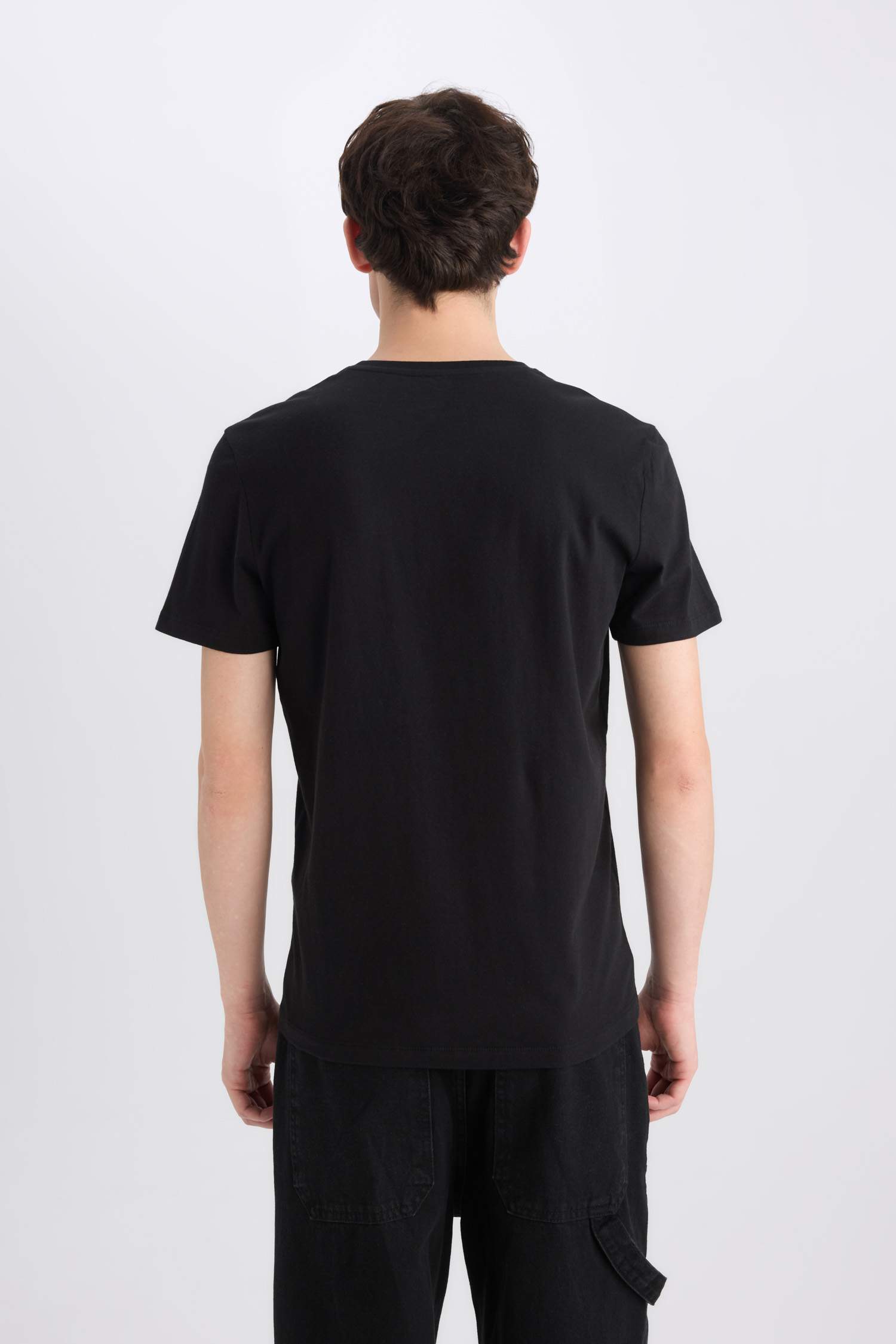 %100 Pamuk Slim Fit Dar Kesim Bisiklet Yaka Baskılı Kısa Kollu Tişört