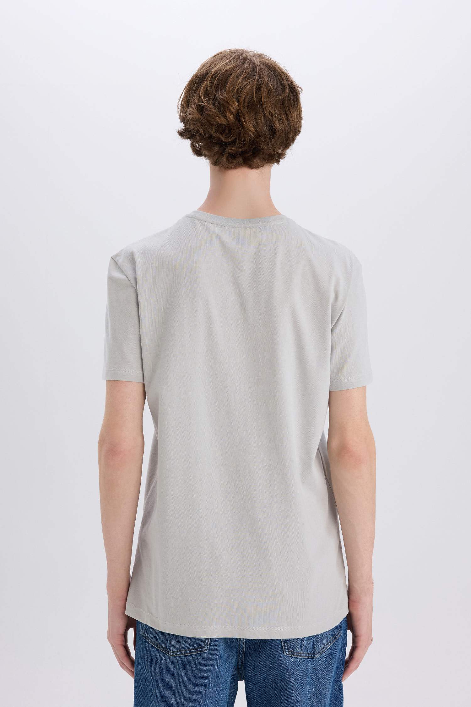 %100 Pamuk Slim Fit Dar Kesim Bisiklet Yaka Baskılı Kısa Kollu Tişört