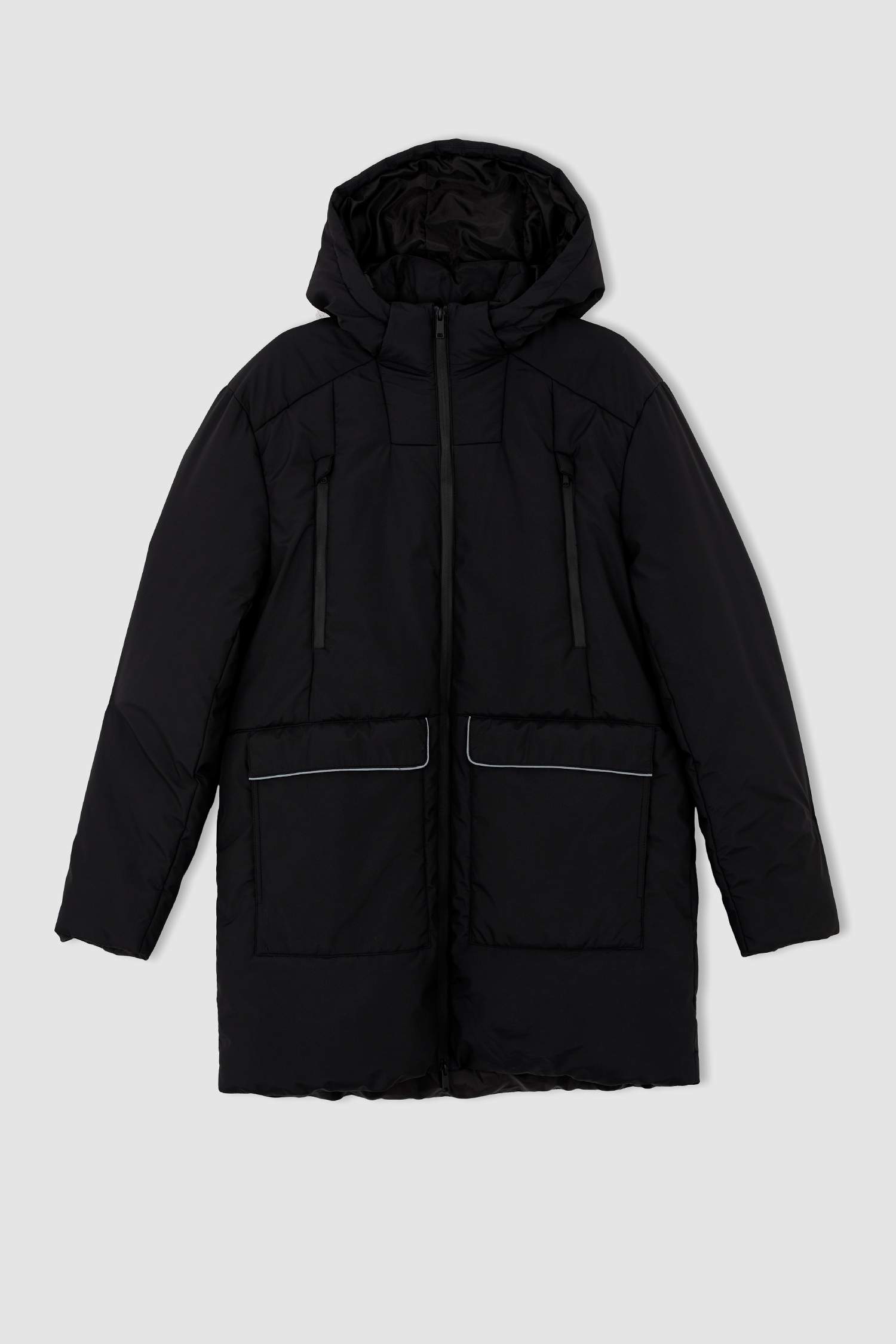 جاكيت بقصة عادية بغطاء للرأس بفرو صناعي