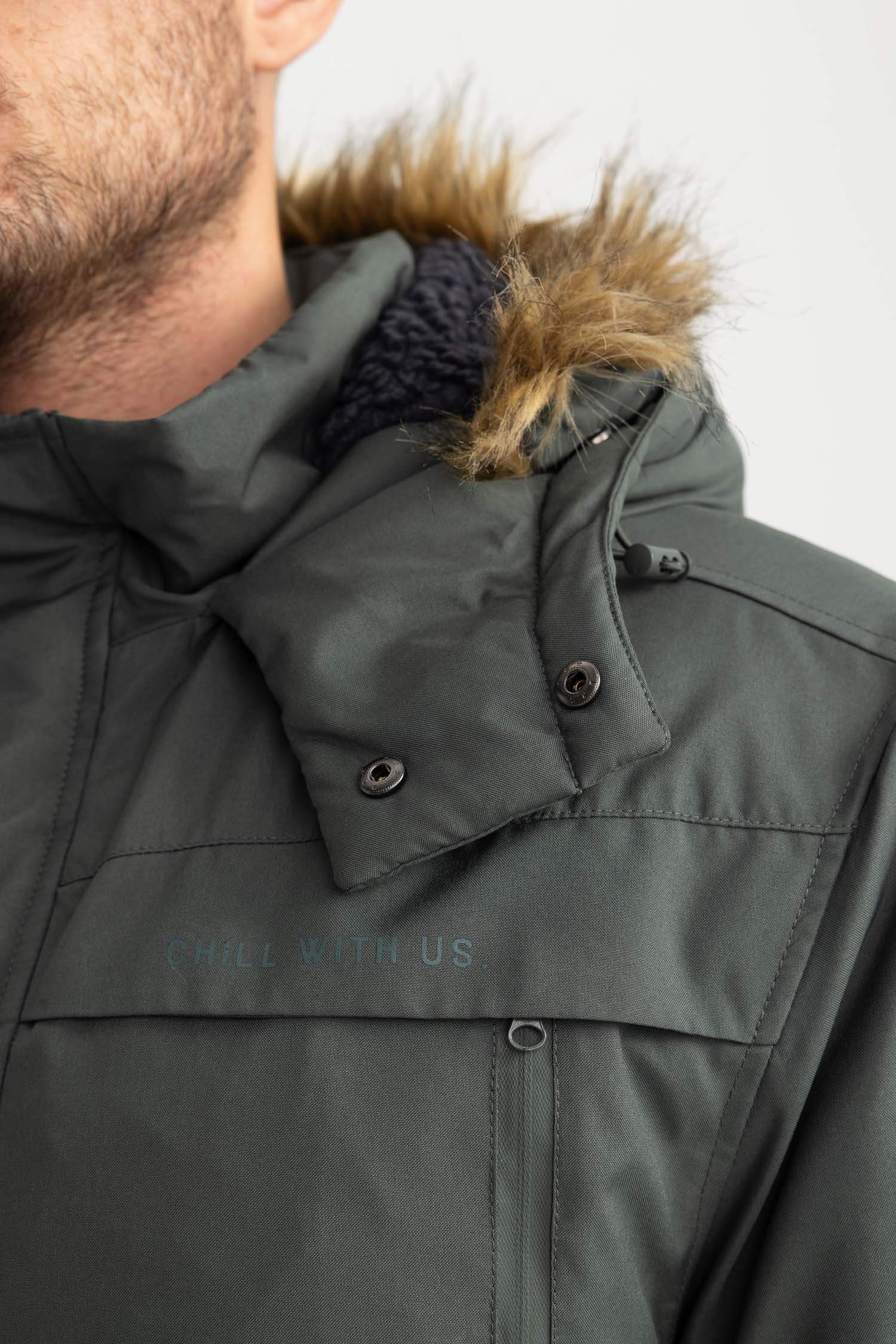 Su İtici Çıkarılabilir Kapüşonlu Suni Kürklü Fermuarlı Cepli Tafta Mont Parka