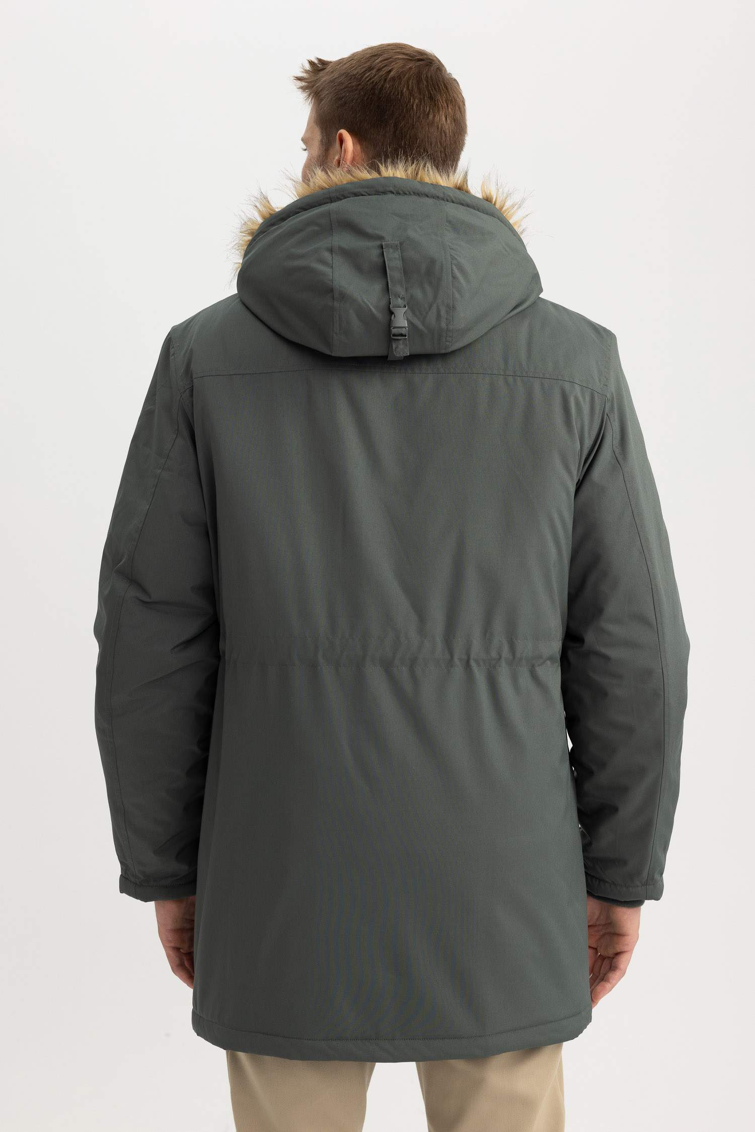 Su İtici Çıkarılabilir Kapüşonlu Suni Kürklü Fermuarlı Cepli Tafta Mont Parka