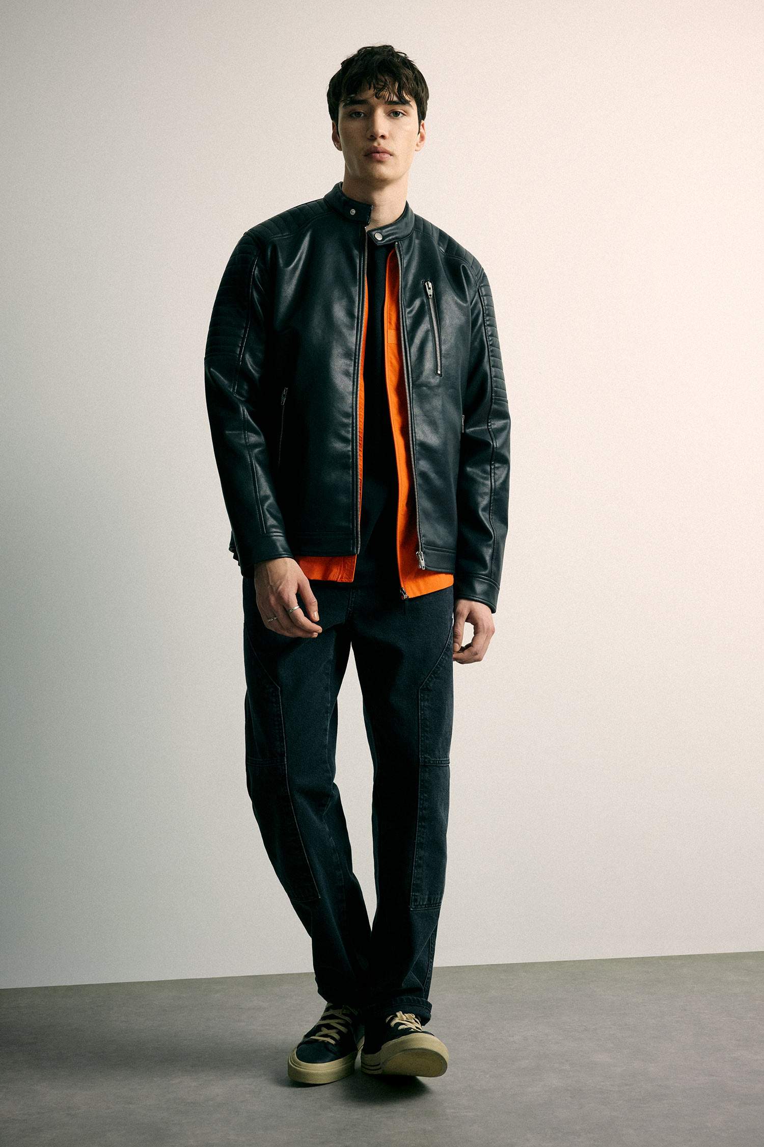 Slim Fit Faux Leather Faux Leather Jacket
