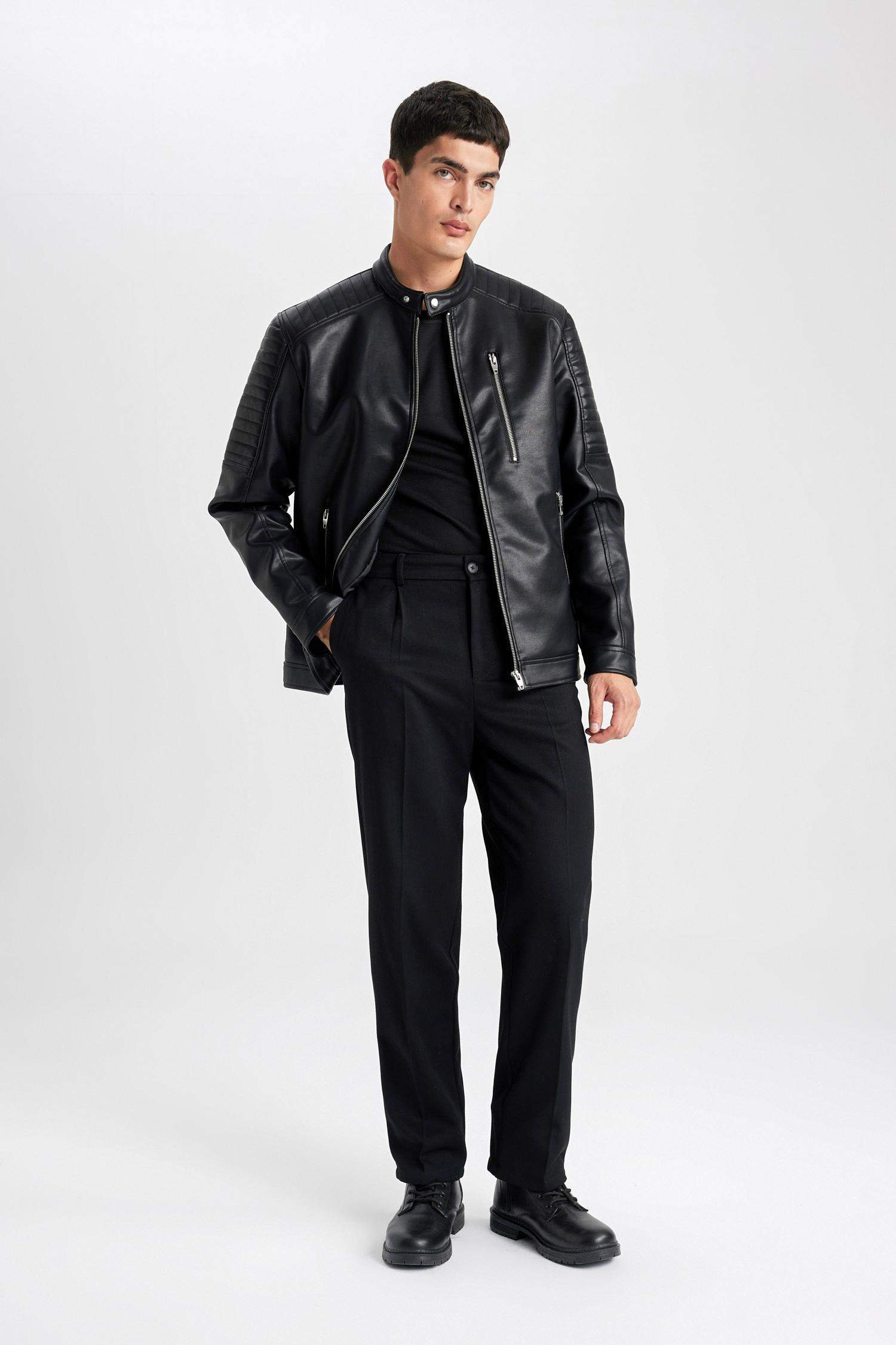 Slim Fit Faux Leather Faux Leather Jacket