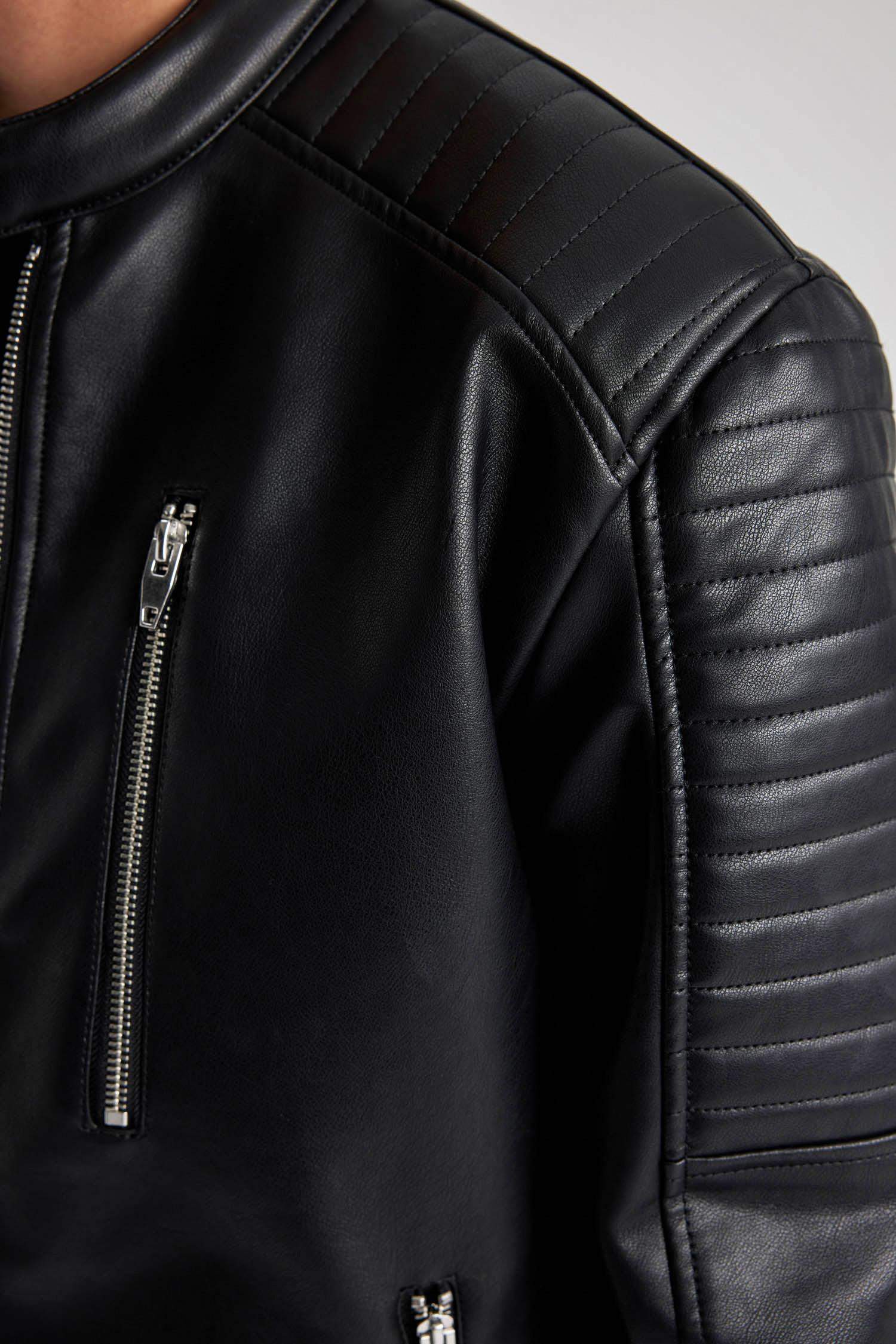 Slim Fit Faux Leather Faux Leather Jacket