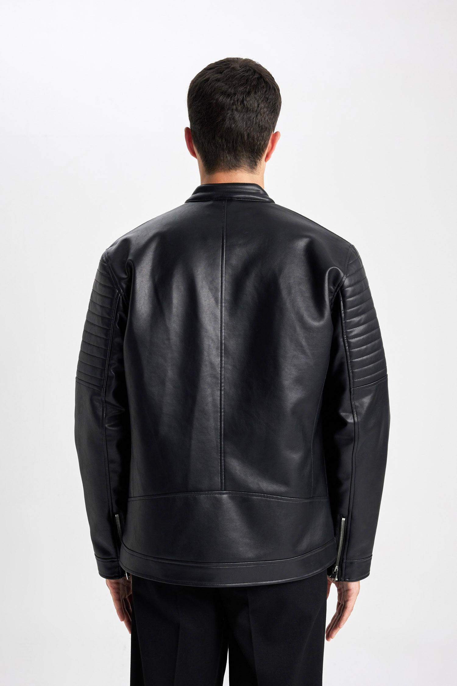 Slim Fit Faux Leather Faux Leather Jacket