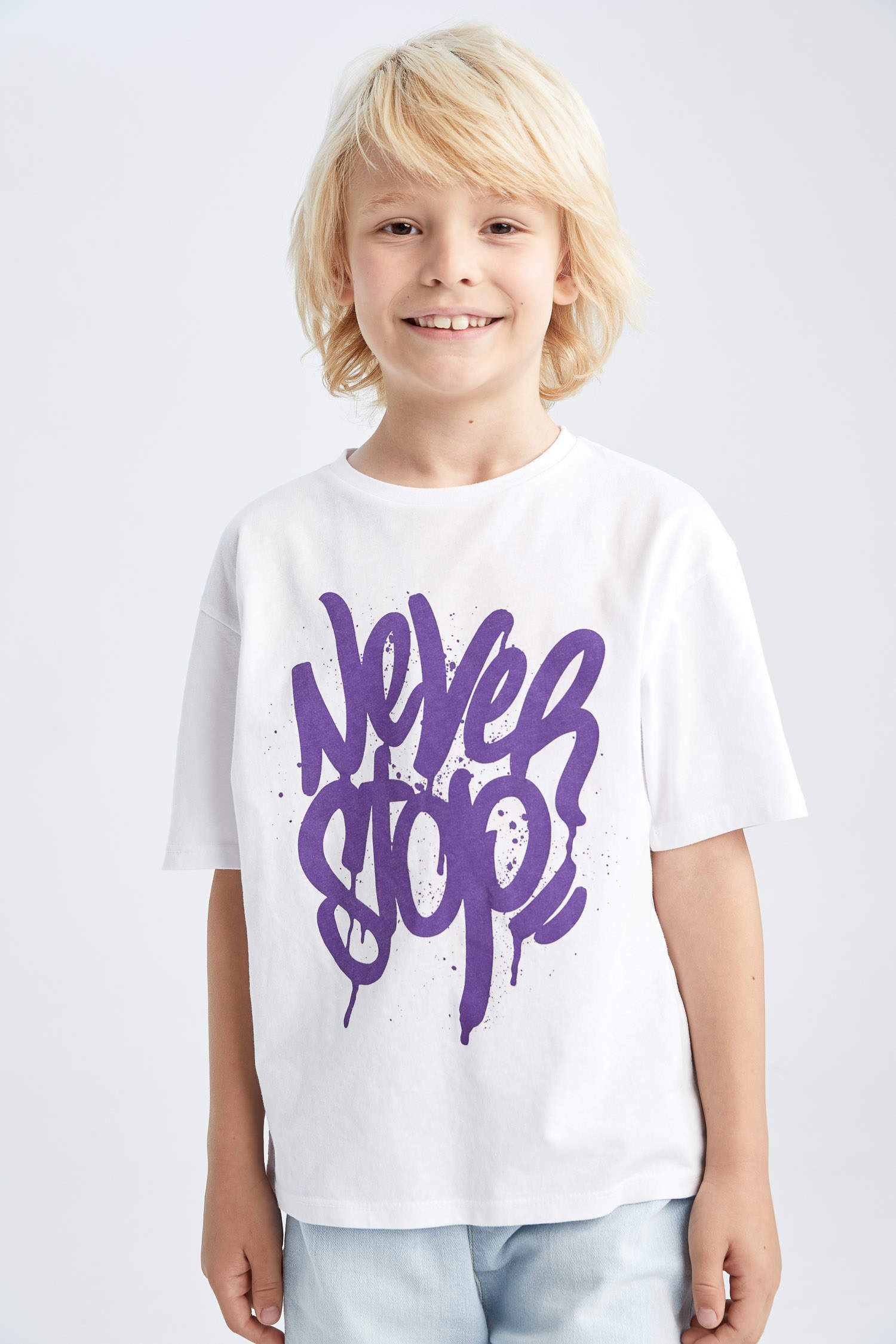 White Boys & Teens Boy Oversize Fit Short Sleeve Slogan Print T-Shirt ...