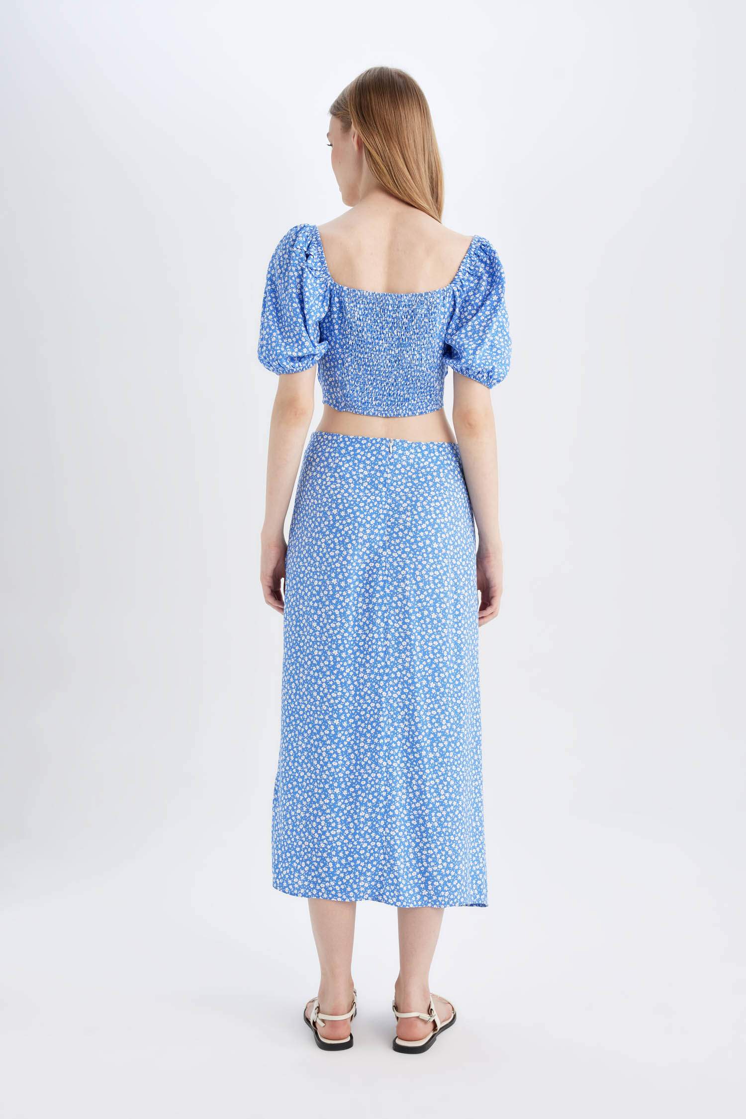 A Kesim Desenli Yırtmaçlı Maroken Midi Etek