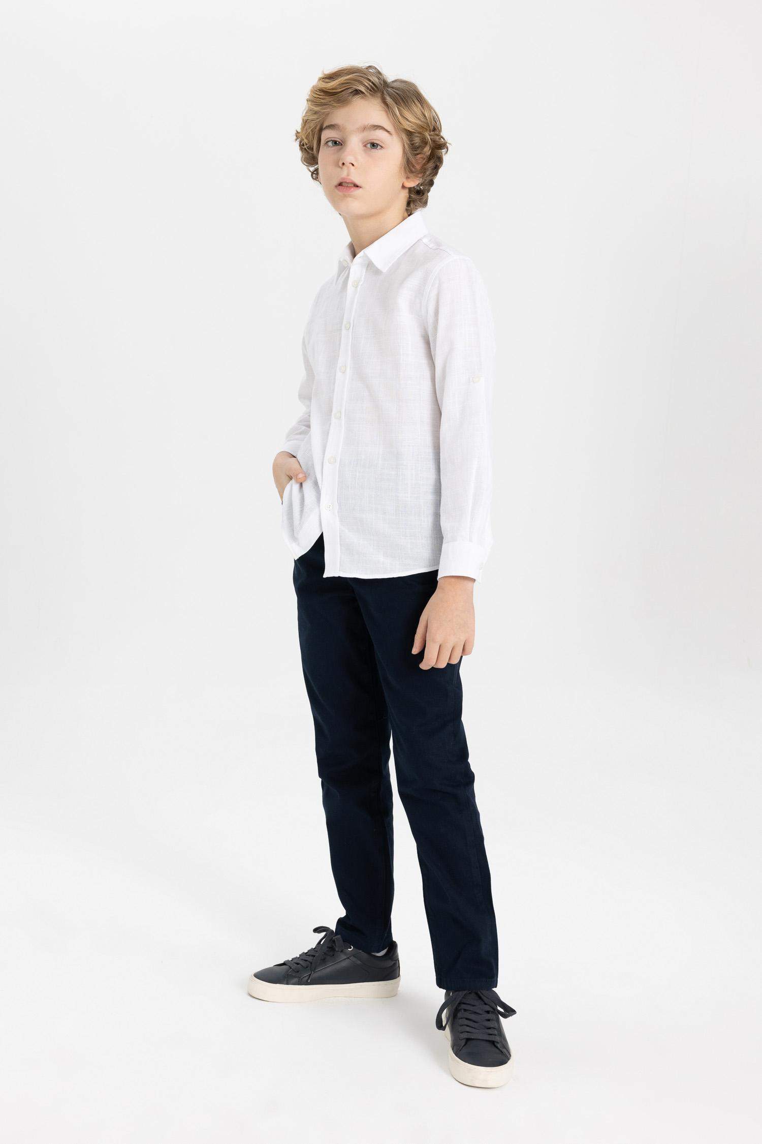 Boy Navy Blue Straight Leg Gabardine Trousers