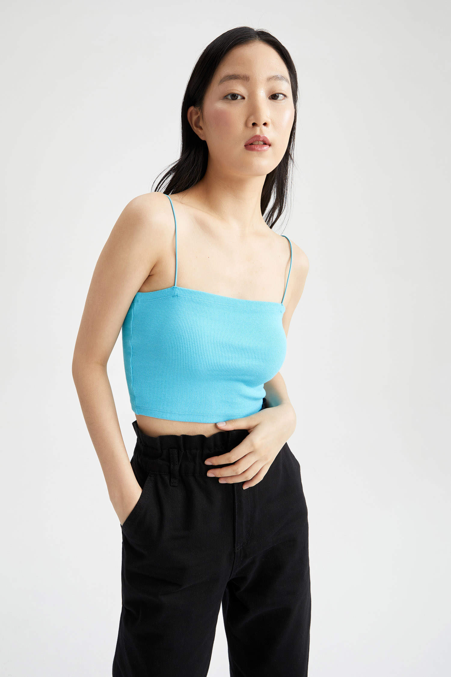 Turquoise Woman Slim Fit Strappy Vest 2448967 | DeFacto