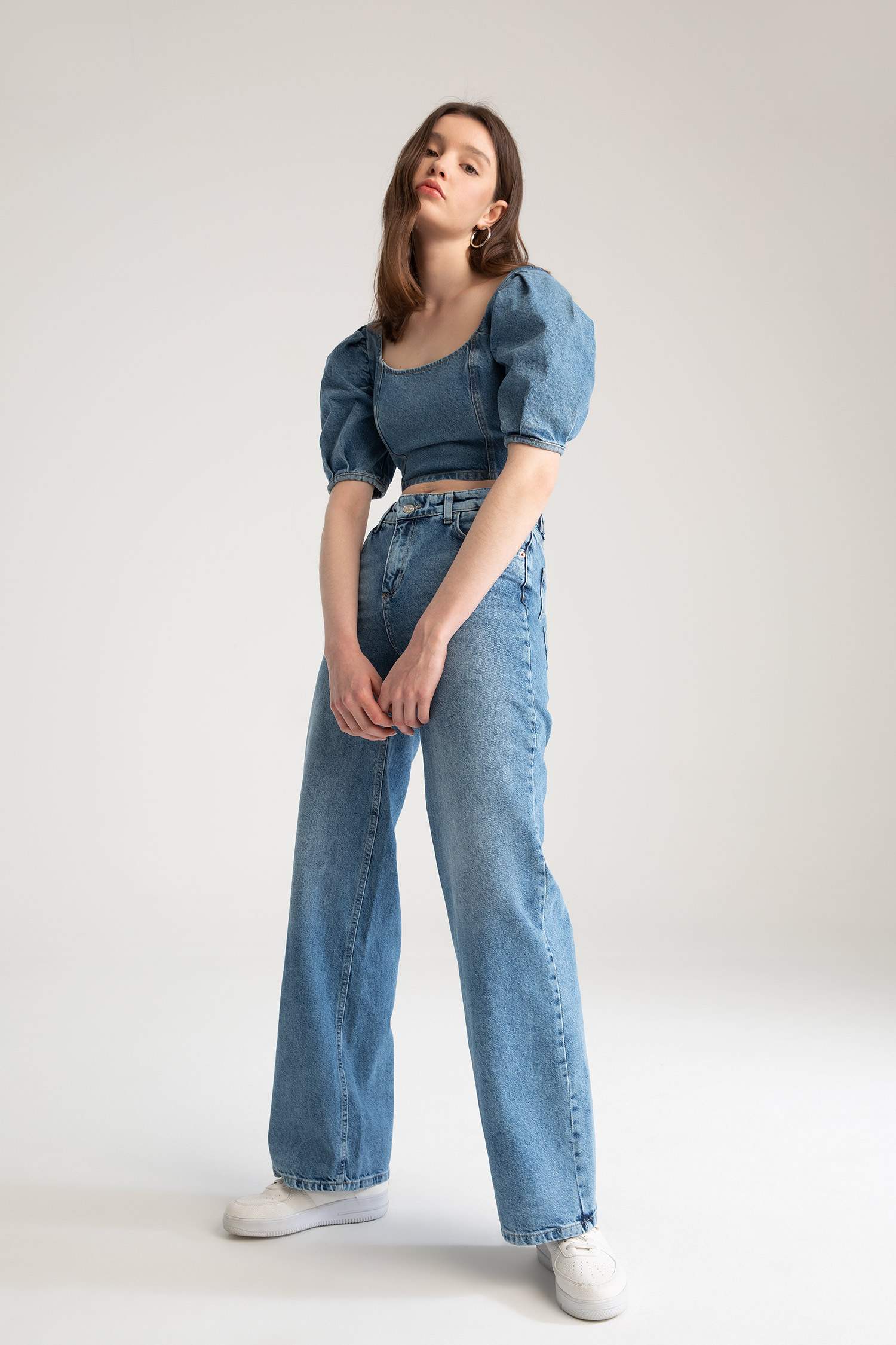 Geniş Paça Düşük Bel Jean %100 Pamuk Pantolon