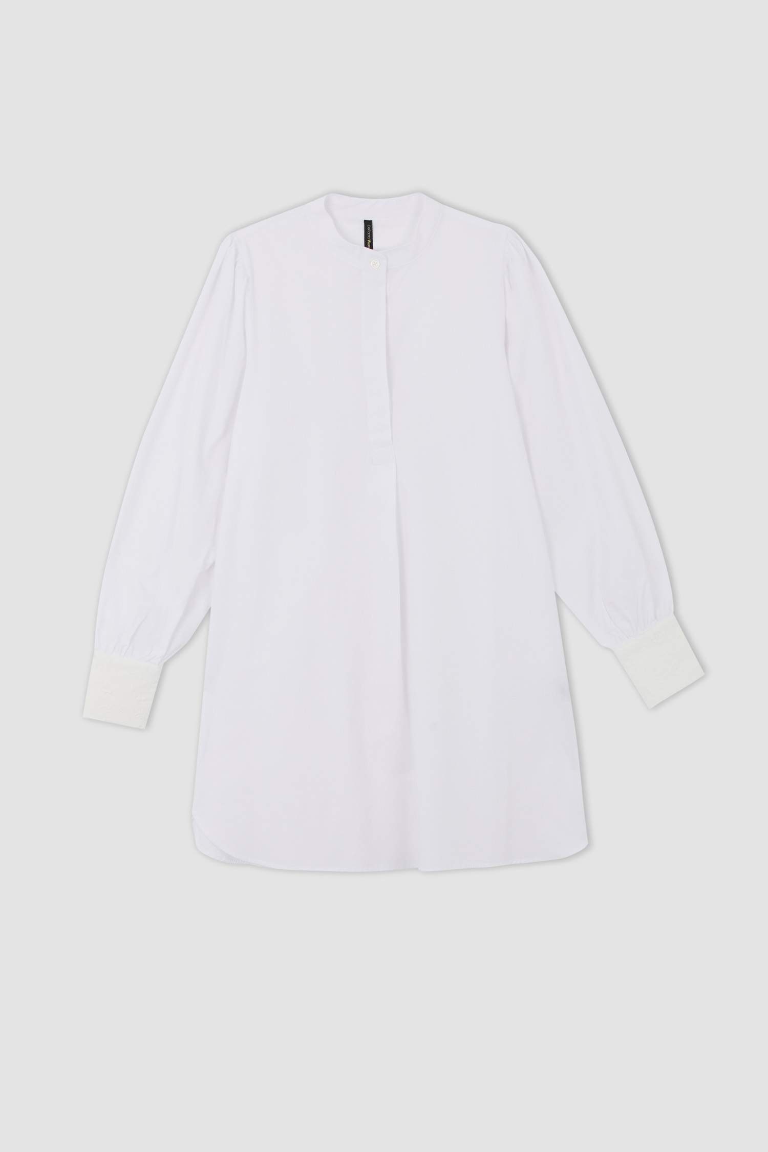 تونيكة كم طويل بوبلين قصة عادية بياقة مستديرة