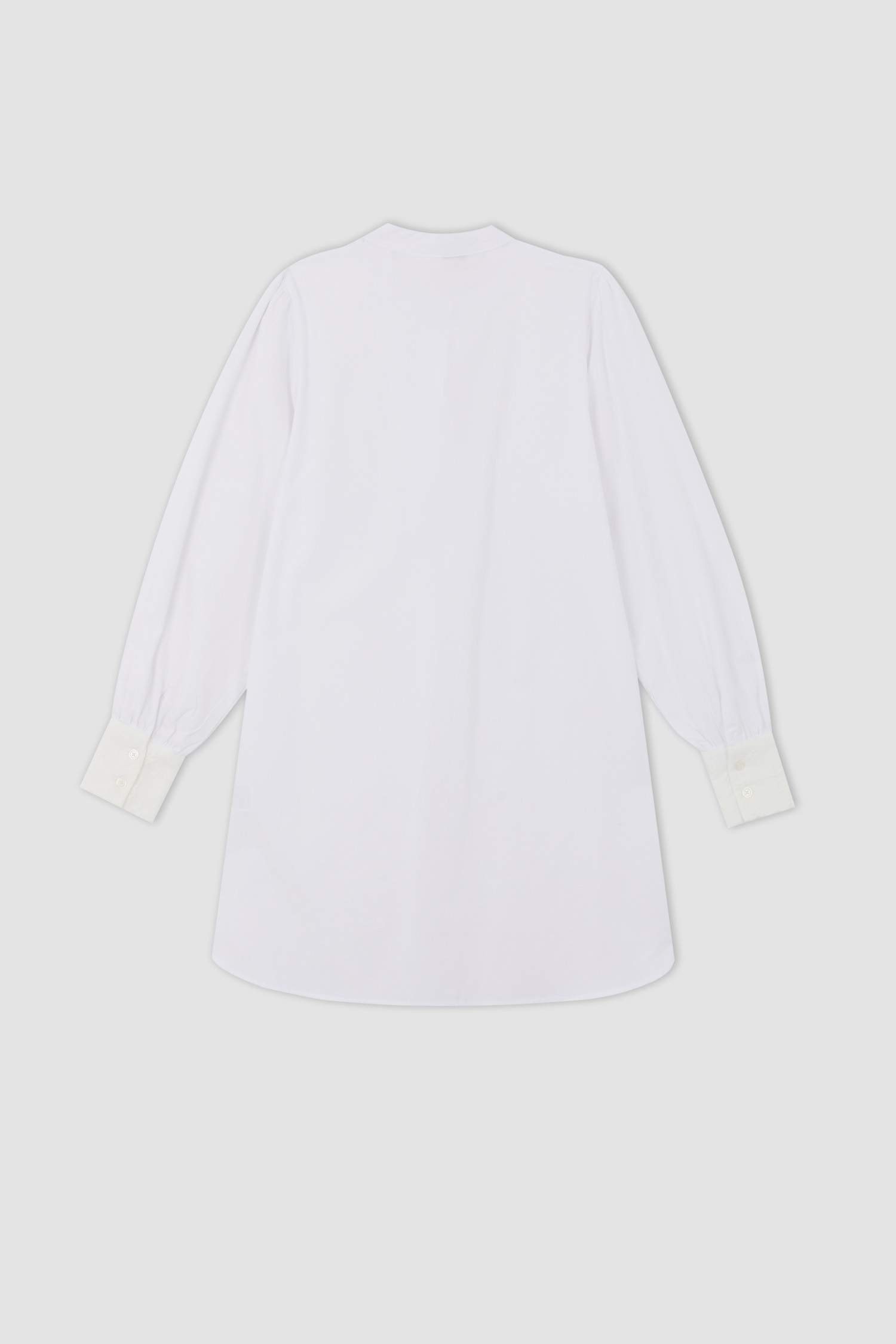 تونيكة كم طويل بوبلين قصة عادية بياقة مستديرة