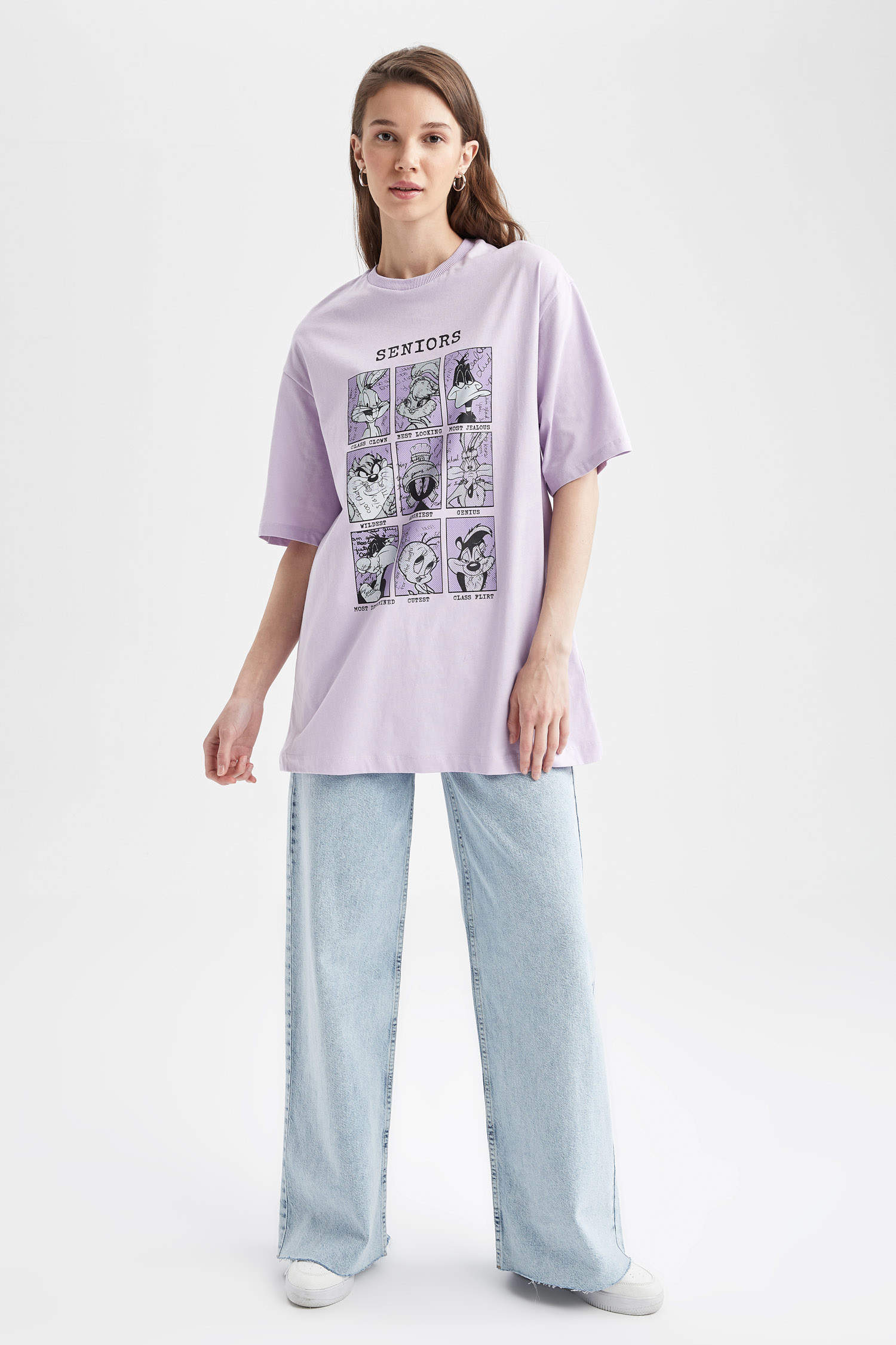 Purple Woman Relax Fit Looney Tunes Short Sleeve T-Shirt Tunic 2481721 ...