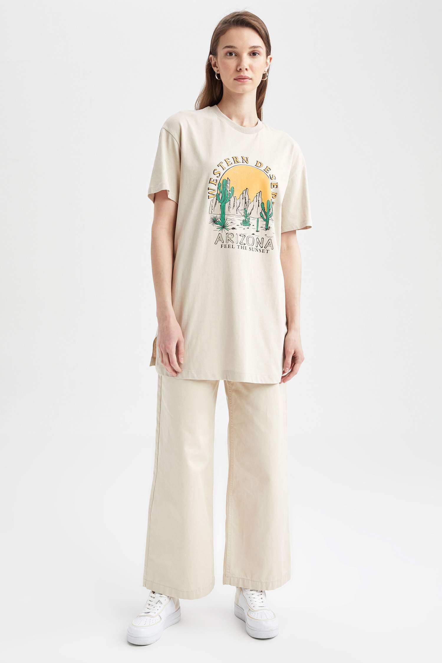 Relax Fit Tropical Patterned Short Sleeve T-Shirt Tunic