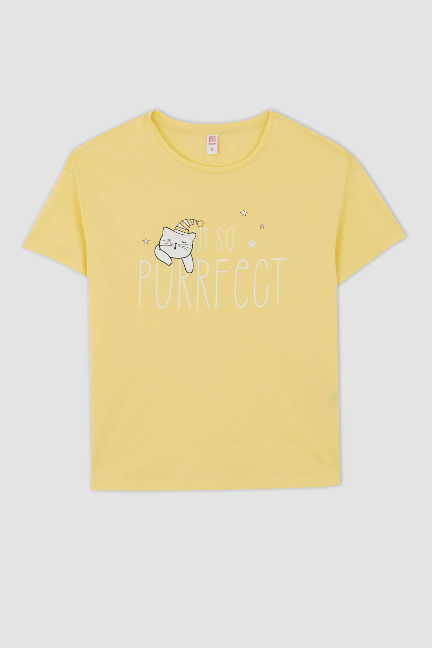 Fall in Love Regular Fit Bisiklet Yaka Kedi Baskılı Pamuklu Pijama Takım