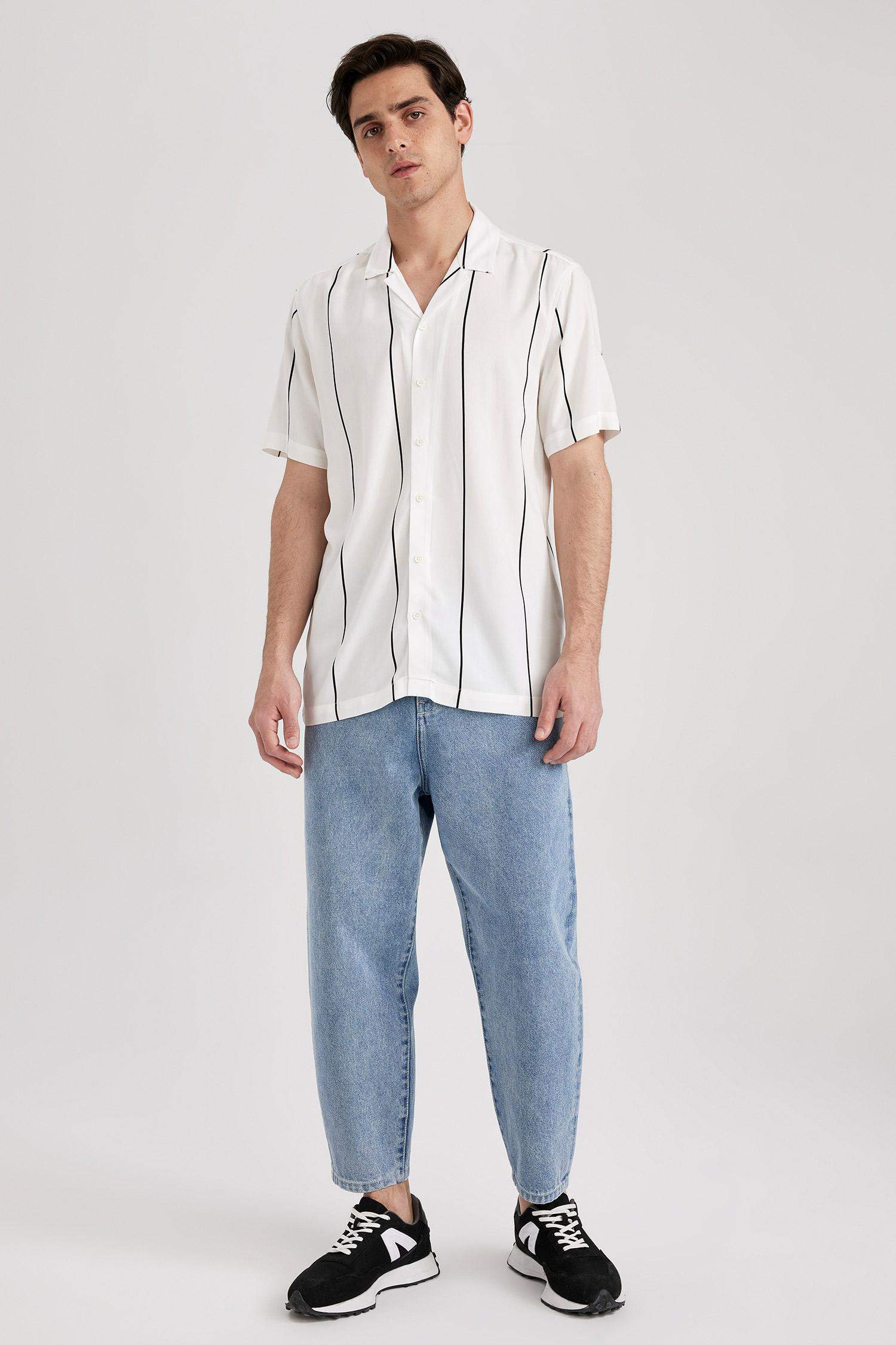 قميص فيسكوز مطبوع بقصة عادية