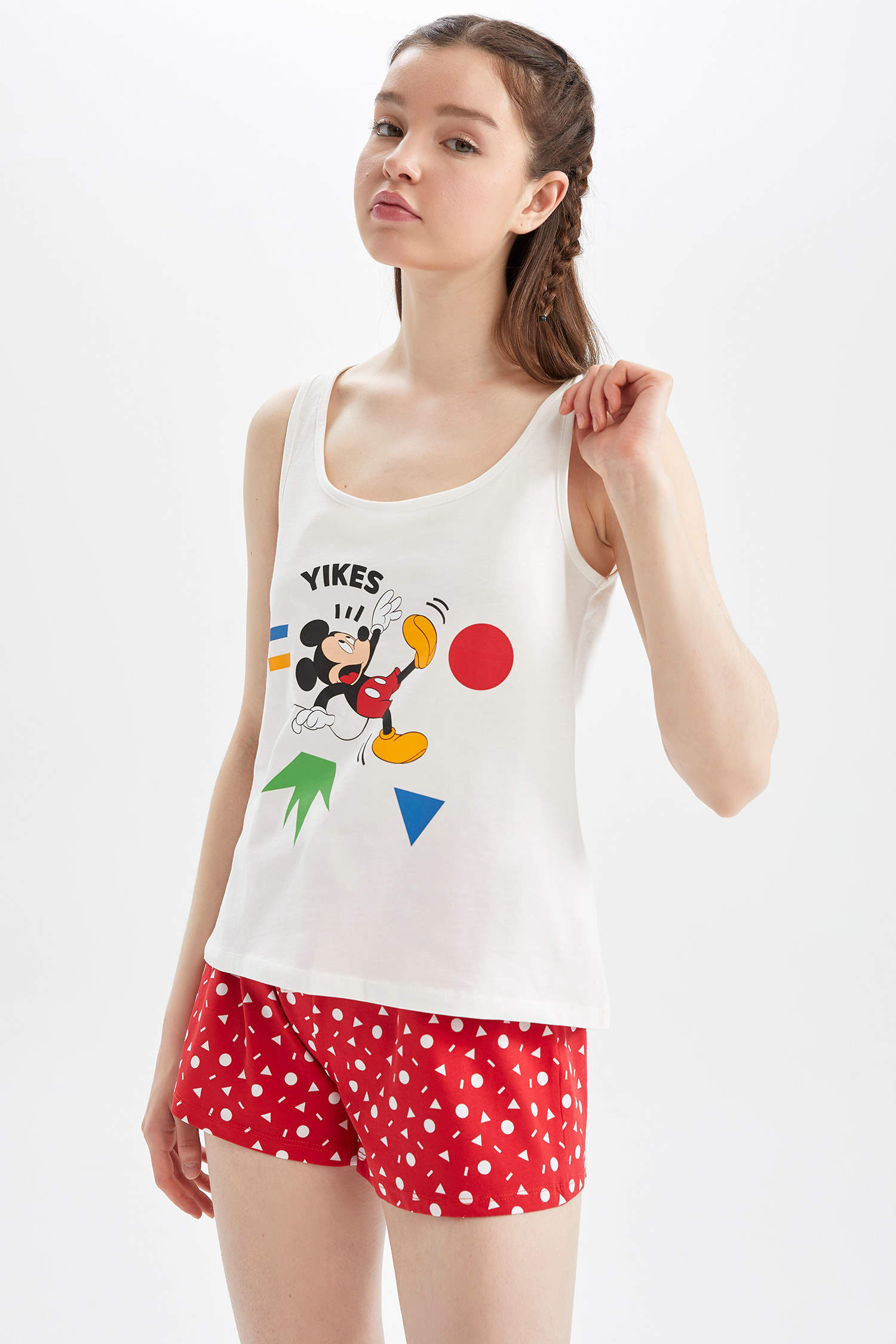 Defacto Fall in Love Regular Fit Disney Mickey & Minnie Atlet Şort Pijama Takım. 1