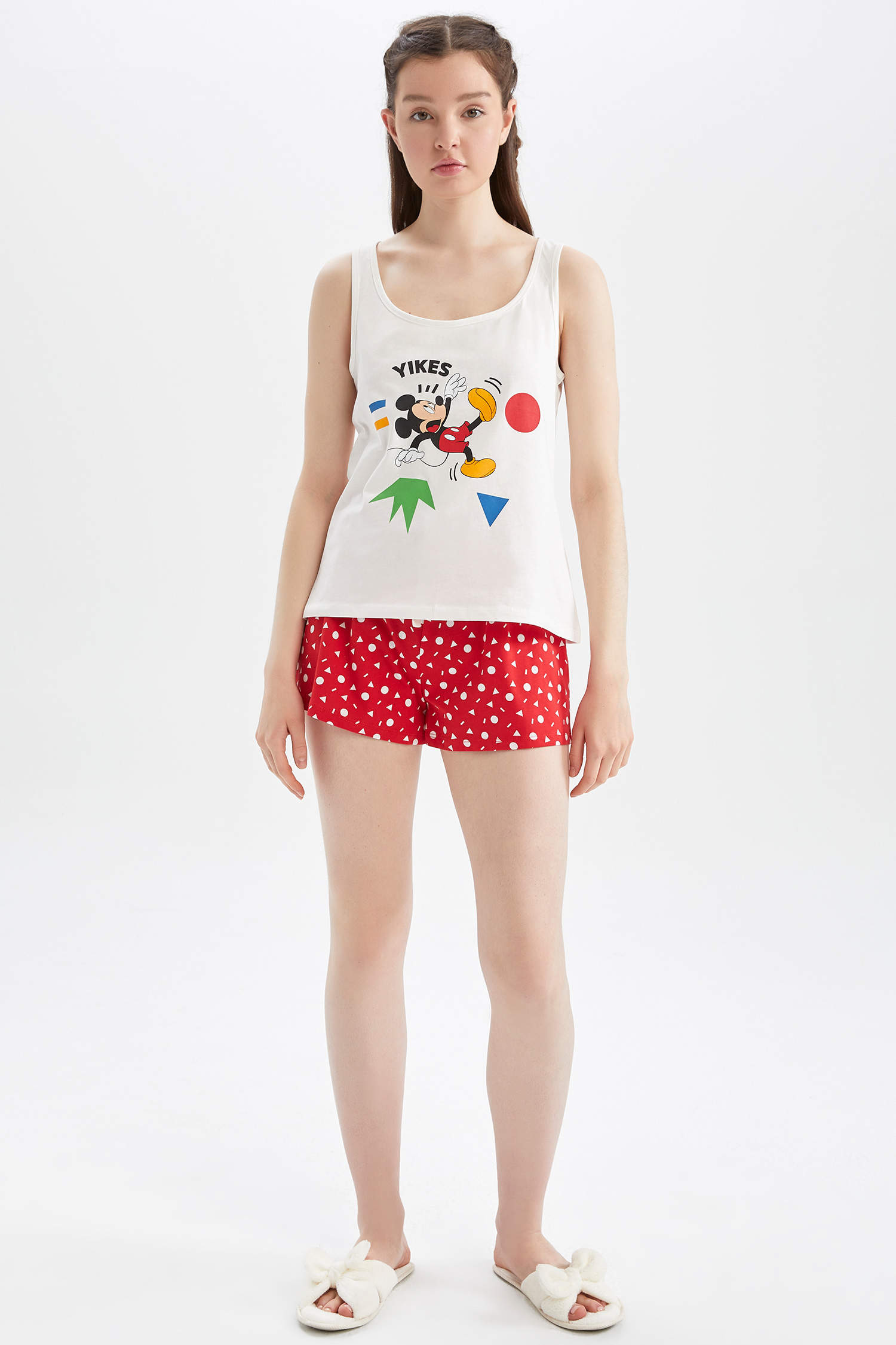 Defacto Fall in Love Regular Fit Disney Mickey & Minnie Atlet Şort Pijama Takım. 2