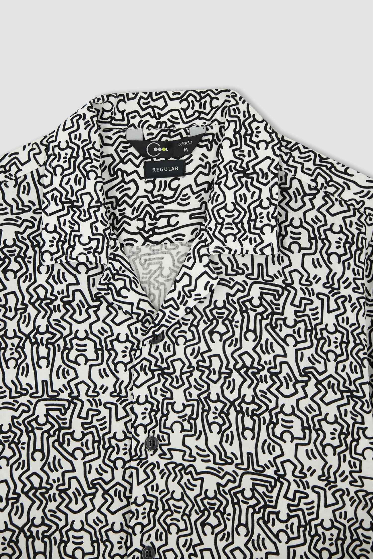 Defacto Coool Keith Haring Regular Fit Kısa Kollu Viskon Hawaii Gömlek. 7