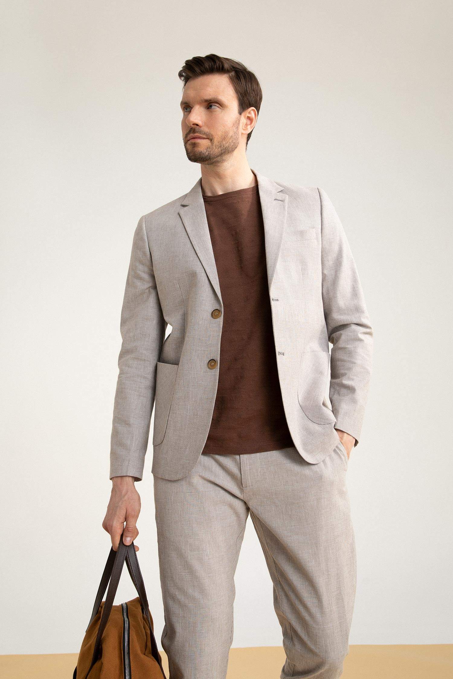 Grey MAN Modern Fit Linen Blend Blazer 2536348 | DeFacto