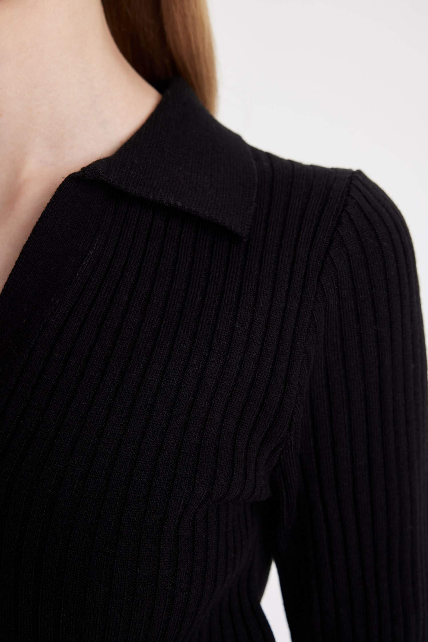 Slim Fit Dar Kesim Polo Yaka Crop Triko Kazak