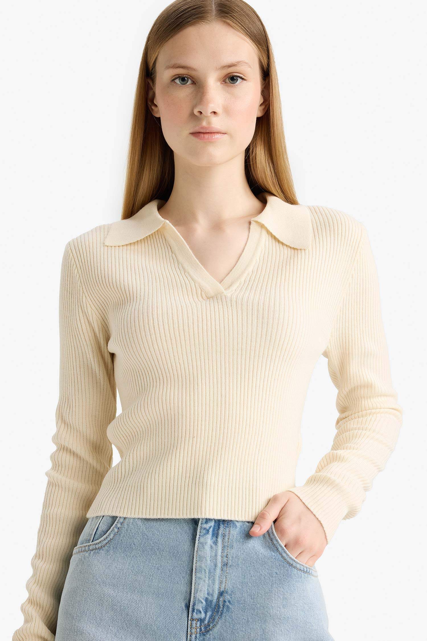 Slim Fit Polo Neck Knit Pullover